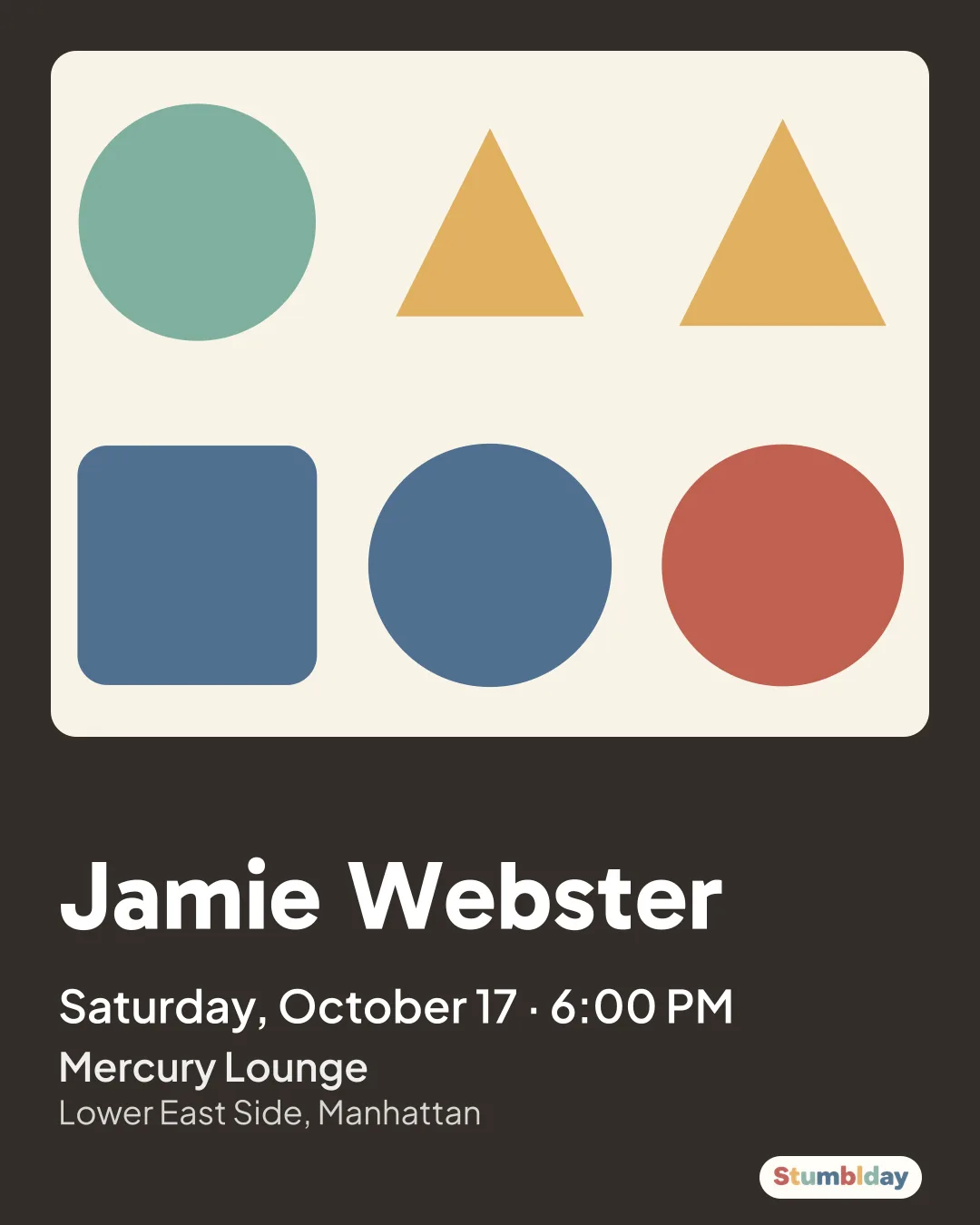 Flyer for Jamie Webster: Saturday, October 17 · 6:00 PM at Mercury Lounge