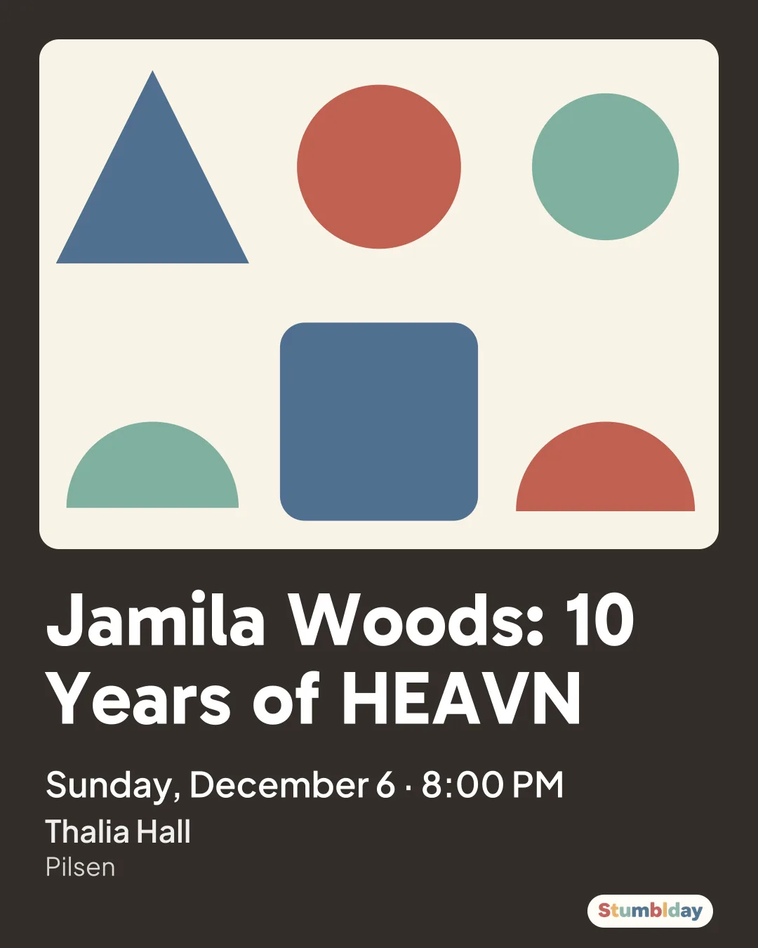 Flyer for Jamila Woods: 10 Years of HEAVN: Sunday, December 6 · 8:00 PM at Thalia Hall