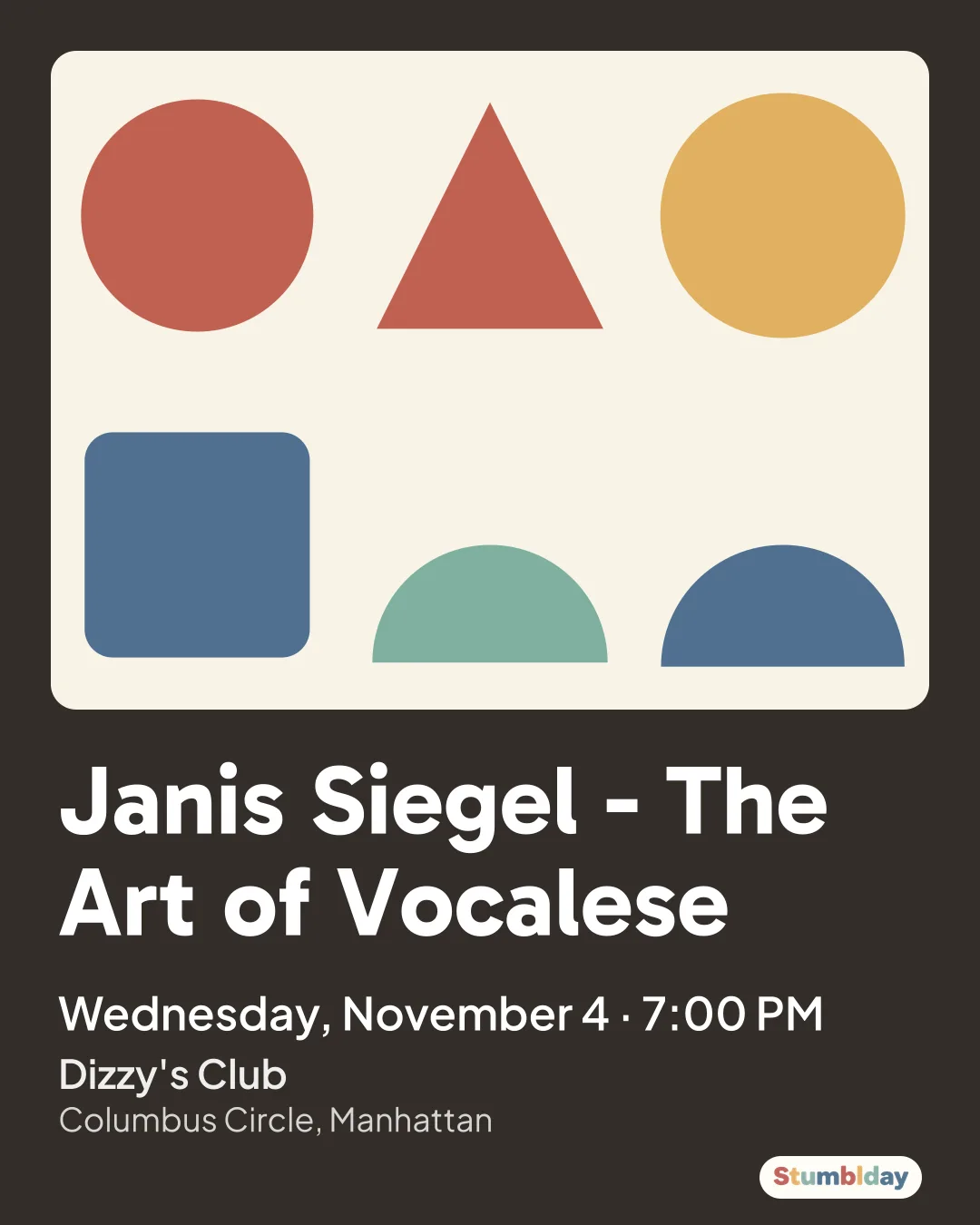 Flyer for Janis Siegel - The Art of Vocalese: Wednesday, November 4 · 7:00 PM at Dizzy's Club
