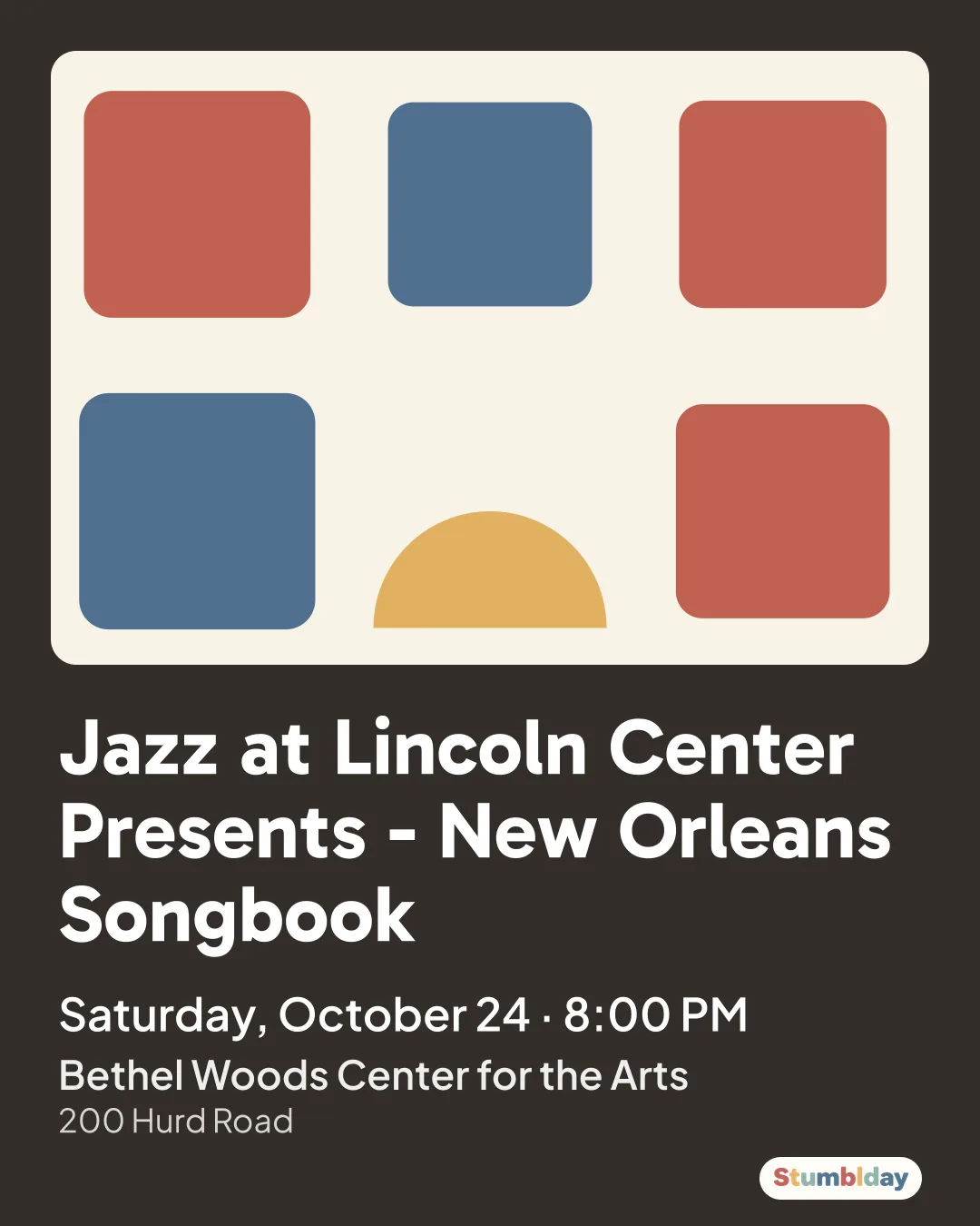 Flyer for Jazz at Lincoln Center Presents - New Orleans Songbook: Saturday, October 24 · 8:00 PM at Bethel Woods Center for the Arts