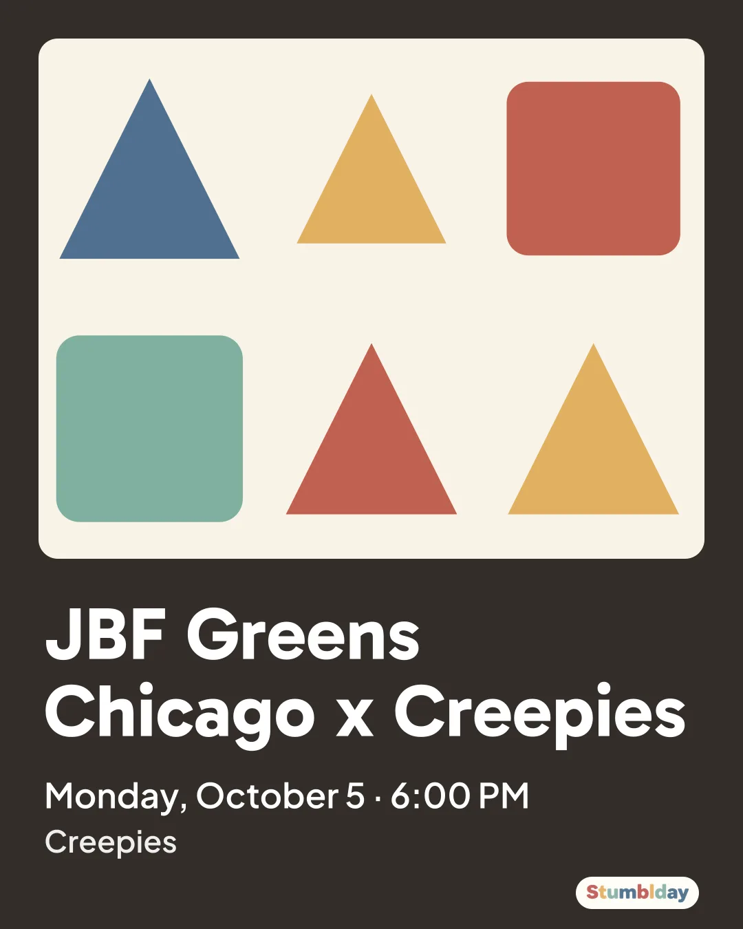 Flyer for JBF Greens Chicago x Creepies: Monday, October 5 · 6:00 PM at Creepies