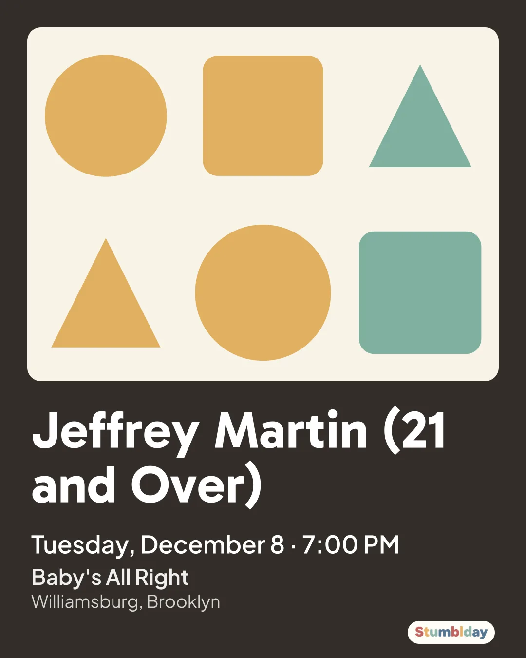 Flyer for Jeffrey Martin (21 and Over): Tuesday, December 8 · 7:00 PM at Baby's All Right