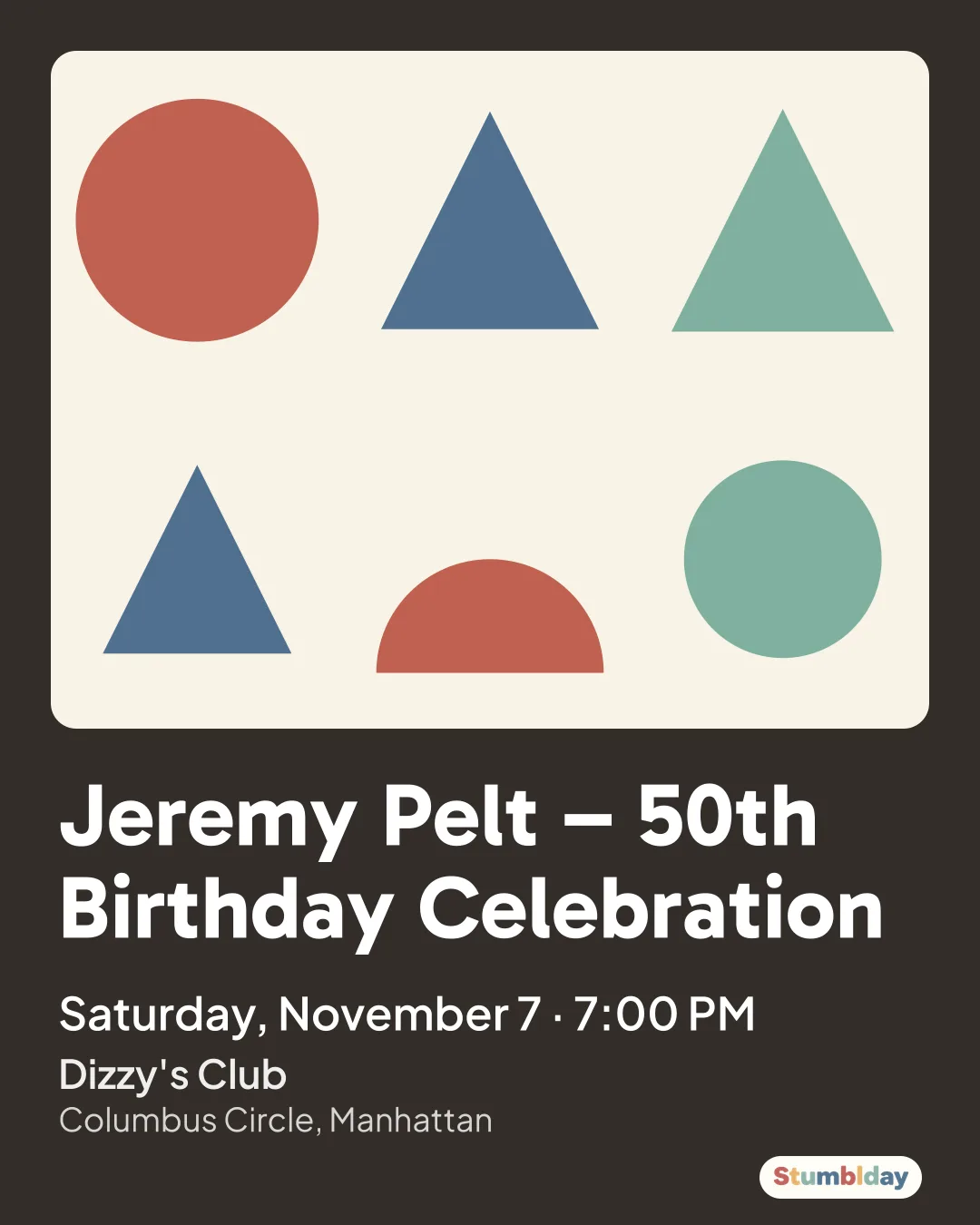 Flyer for Jeremy Pelt – 50th Birthday Celebration: Saturday, November 7 · 7:00 PM at Dizzy's Club