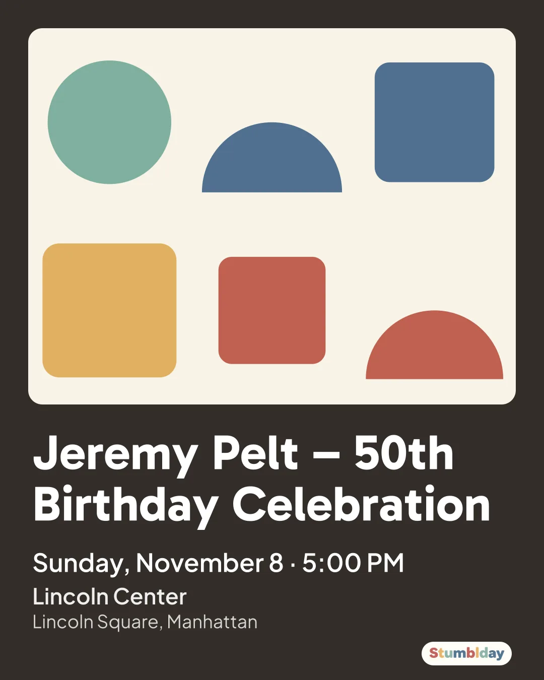 Flyer for Jeremy Pelt – 50th Birthday Celebration: Sunday, November 8 · 5:00 PM at Lincoln Center