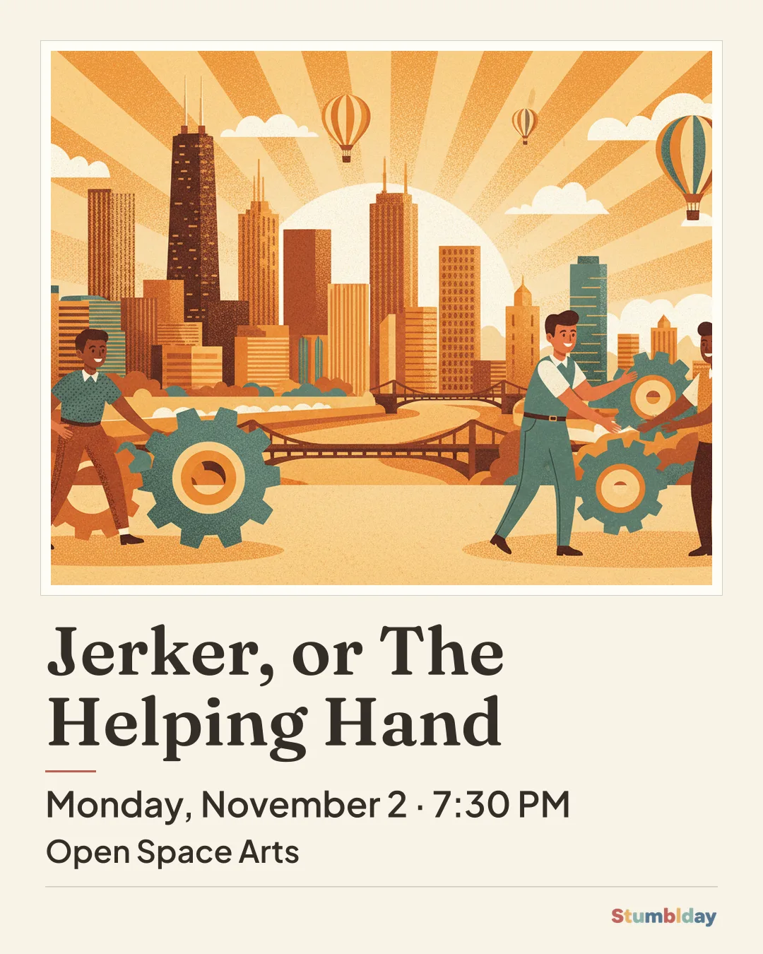 Flyer for Jerker, or The Helping Hand: Monday, November 2 · 7:30 PM at Open Space Arts