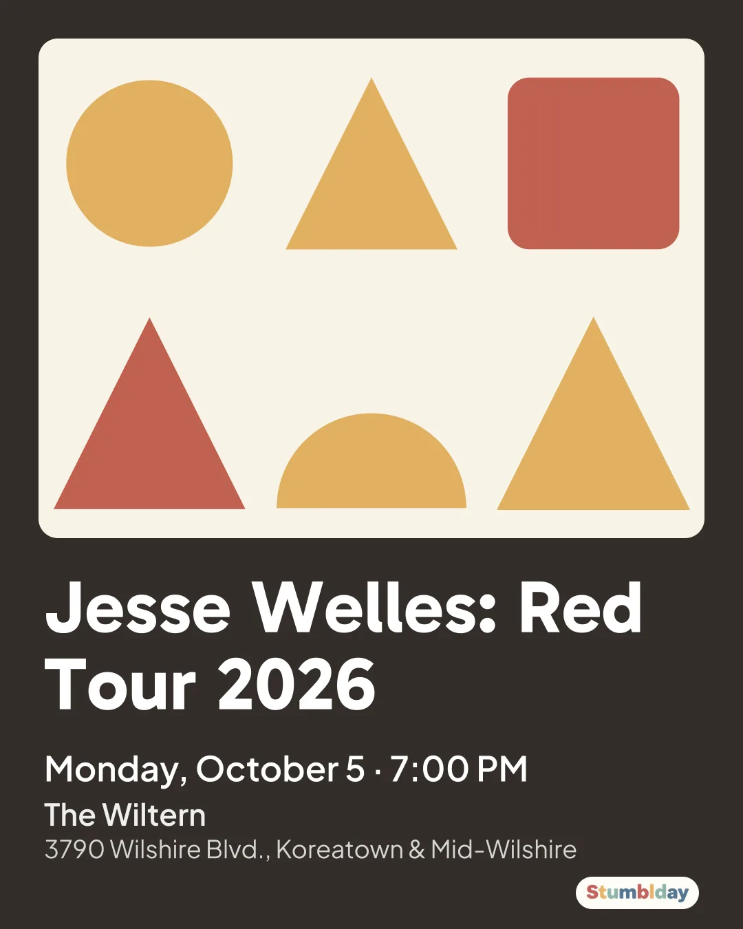 Flyer for Jesse Welles: Red Tour 2026: Monday, October 5 · 7:00 PM at The Wiltern