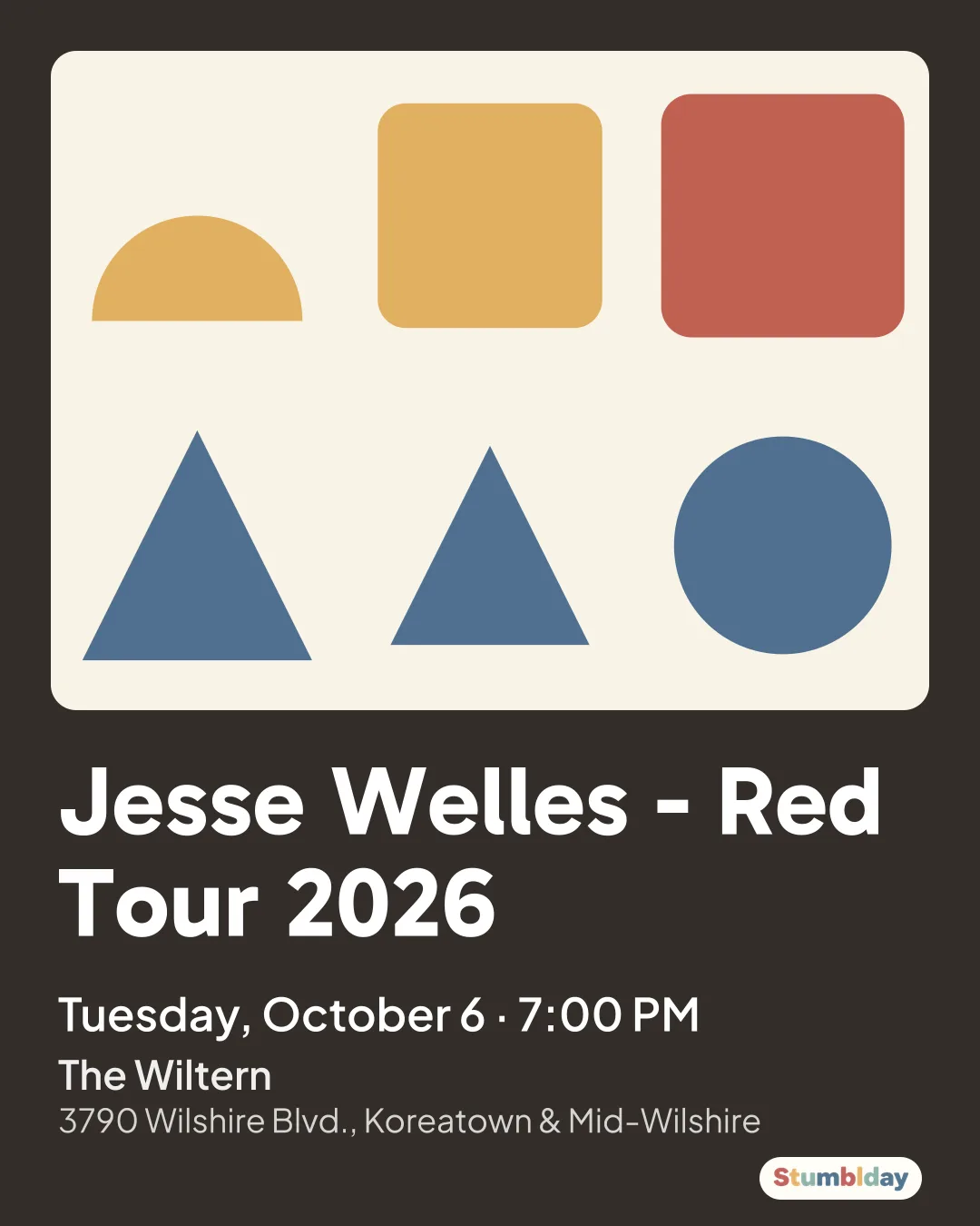 Flyer for Jesse Welles - Red Tour 2026: Tuesday, October 6 · 7:00 PM at The Wiltern
