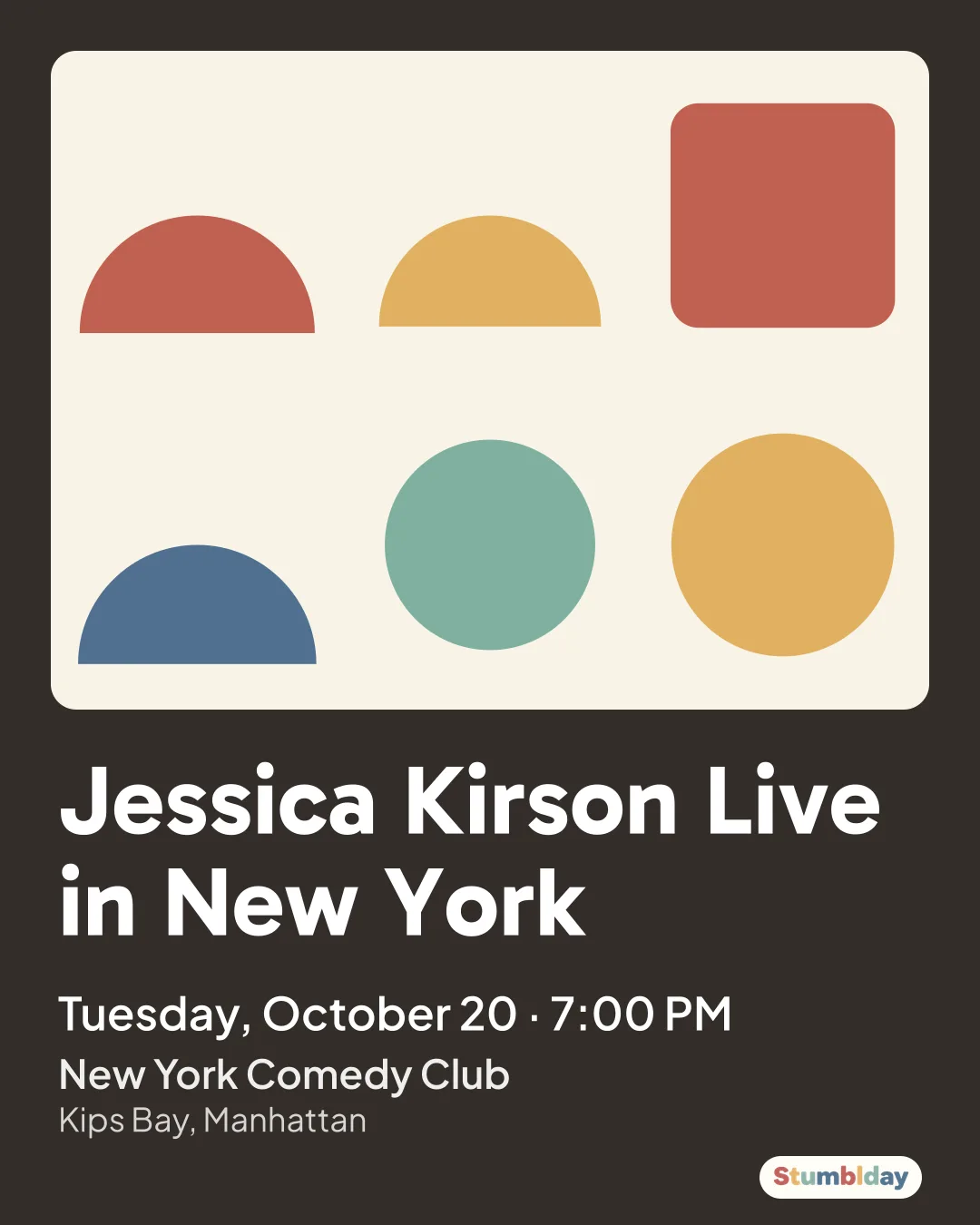 Flyer for Jessica Kirson Live in New York: Tuesday, October 20 · 7:00 PM at New York Comedy Club
