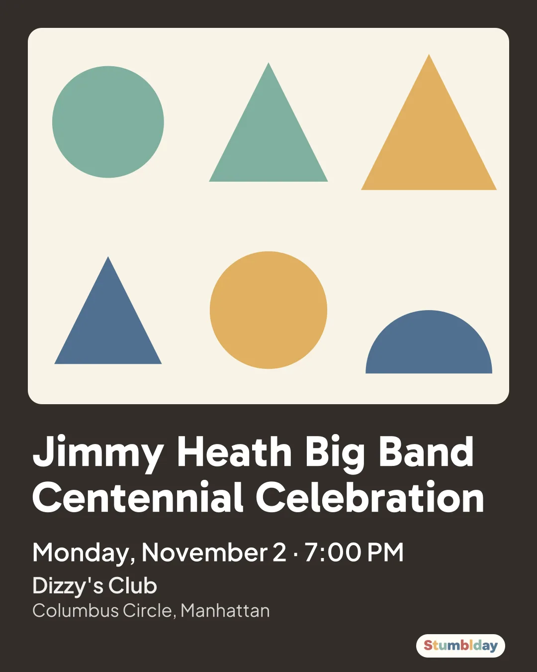 Flyer for Jimmy Heath Big Band Centennial Celebration: Monday, November 2 · 7:00 PM at Dizzy's Club