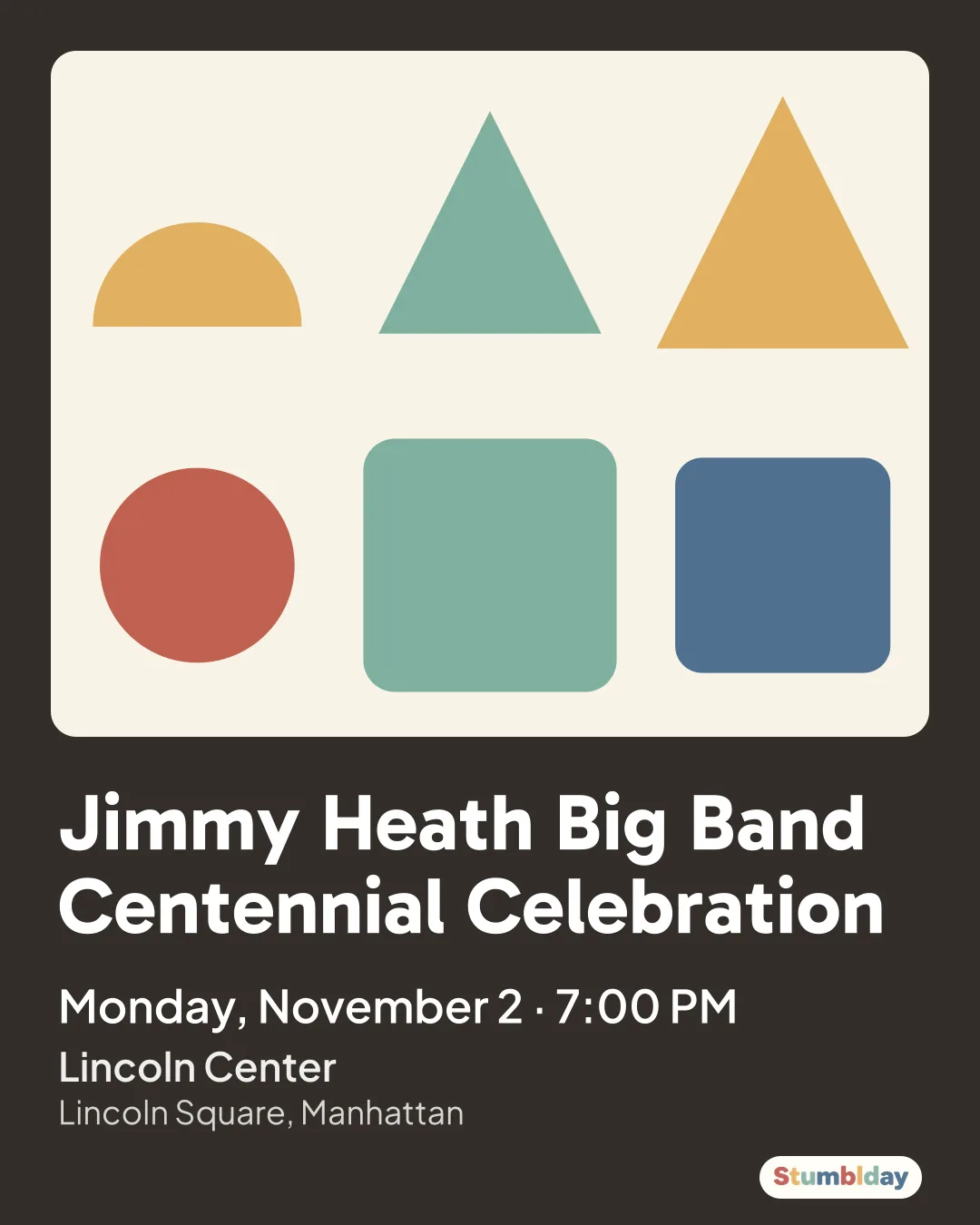 Flyer for Jimmy Heath Big Band Centennial Celebration: Monday, November 2 · 7:00 PM at Lincoln Center