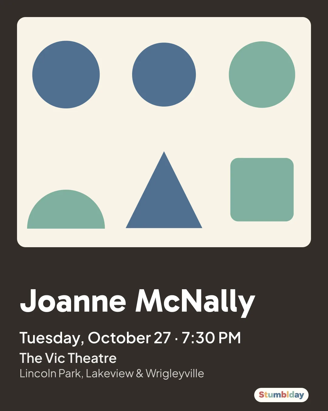 Flyer for Joanne McNally: Tuesday, October 27 · 7:30 PM at The Vic Theatre
