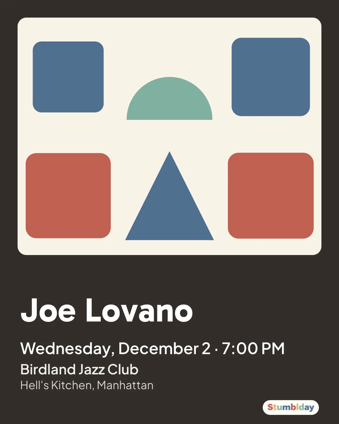 Flyer for Joe Lovano: Wednesday, December 2 · 7:00 PM at Birdland Jazz Club