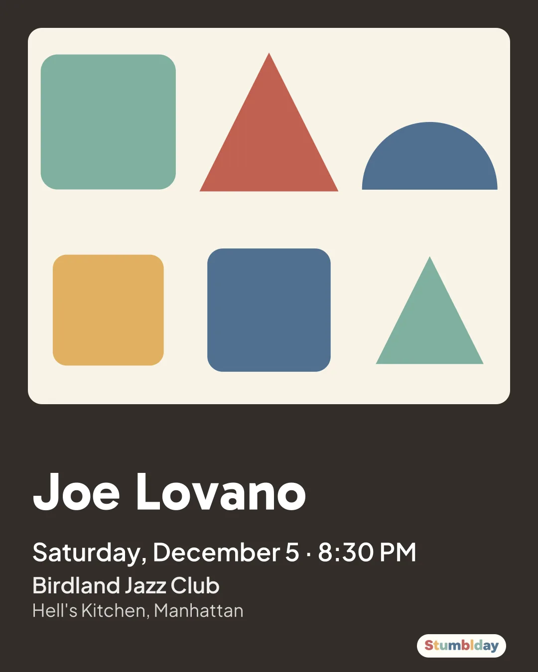 Flyer for Joe Lovano: Saturday, December 5 · 8:30 PM at Birdland Jazz Club