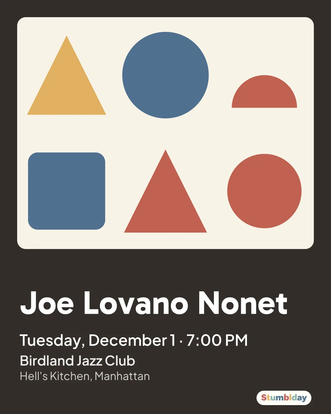 Flyer for Joe Lovano Nonet: Tuesday, December 1 · 7:00 PM at Birdland Jazz Club