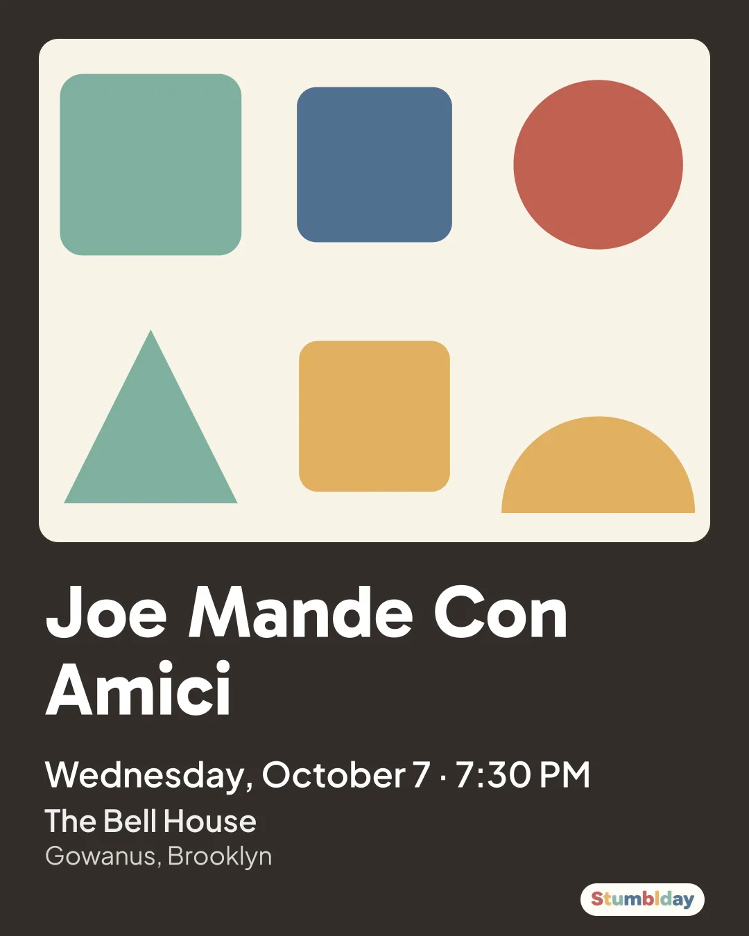 Flyer for Joe Mande Con Amici: Wednesday, October 7 · 7:30 PM at The Bell House