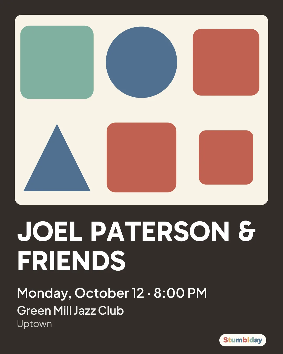 Flyer for JOEL PATERSON & FRIENDS: Monday, October 12 · 8:00 PM at Green Mill Jazz Club