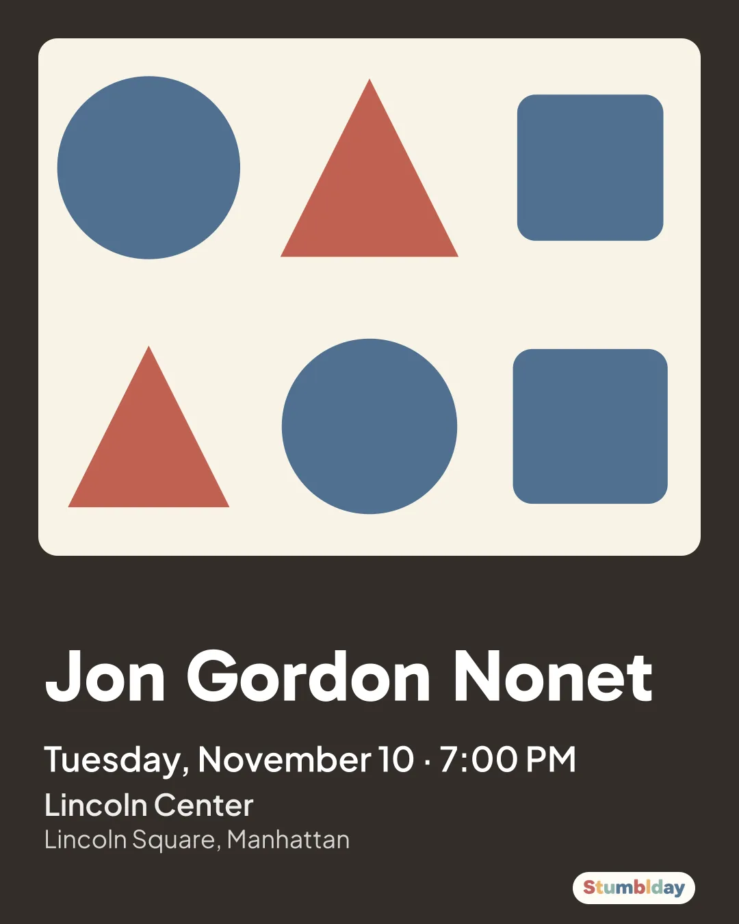 Flyer for Jon Gordon Nonet: Tuesday, November 10 · 7:00 PM at Lincoln Center