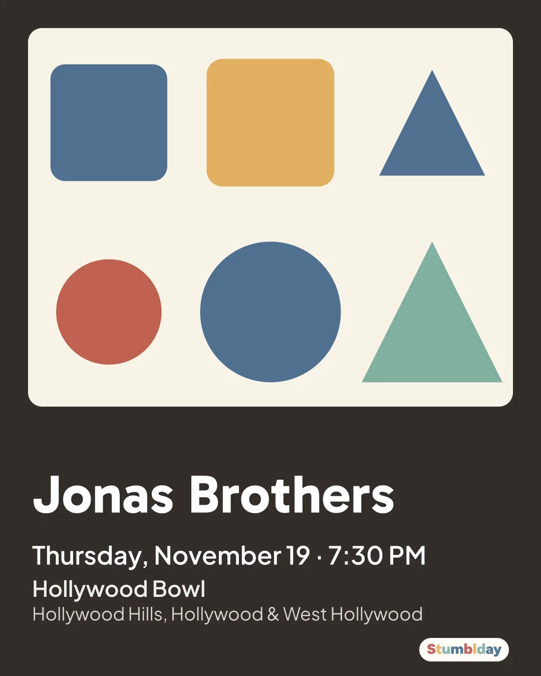 Flyer for Jonas Brothers: Thursday, November 19 · 7:30 PM at Hollywood Bowl