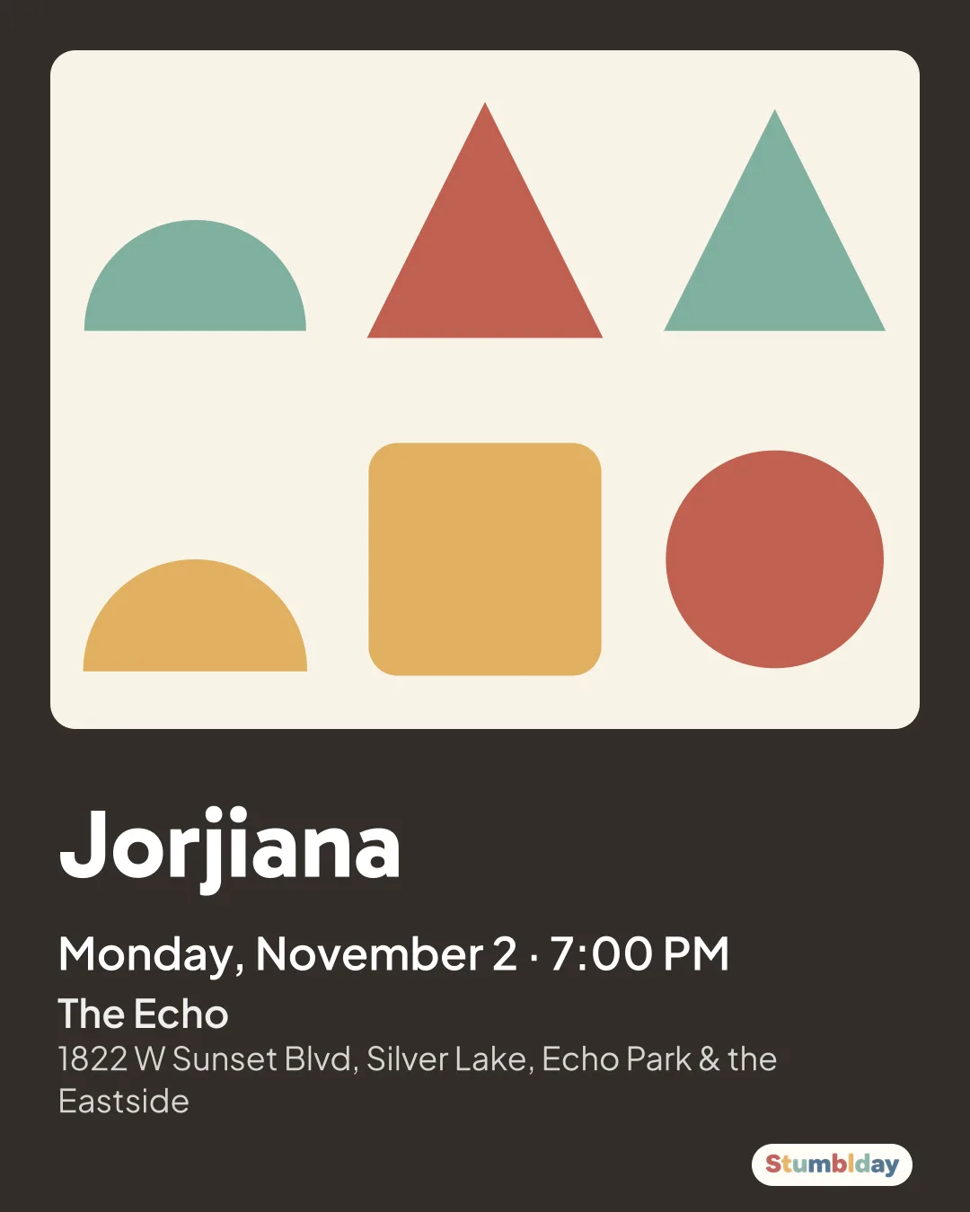 Flyer for Jorjiana: Monday, November 2 · 7:00 PM at The Echo