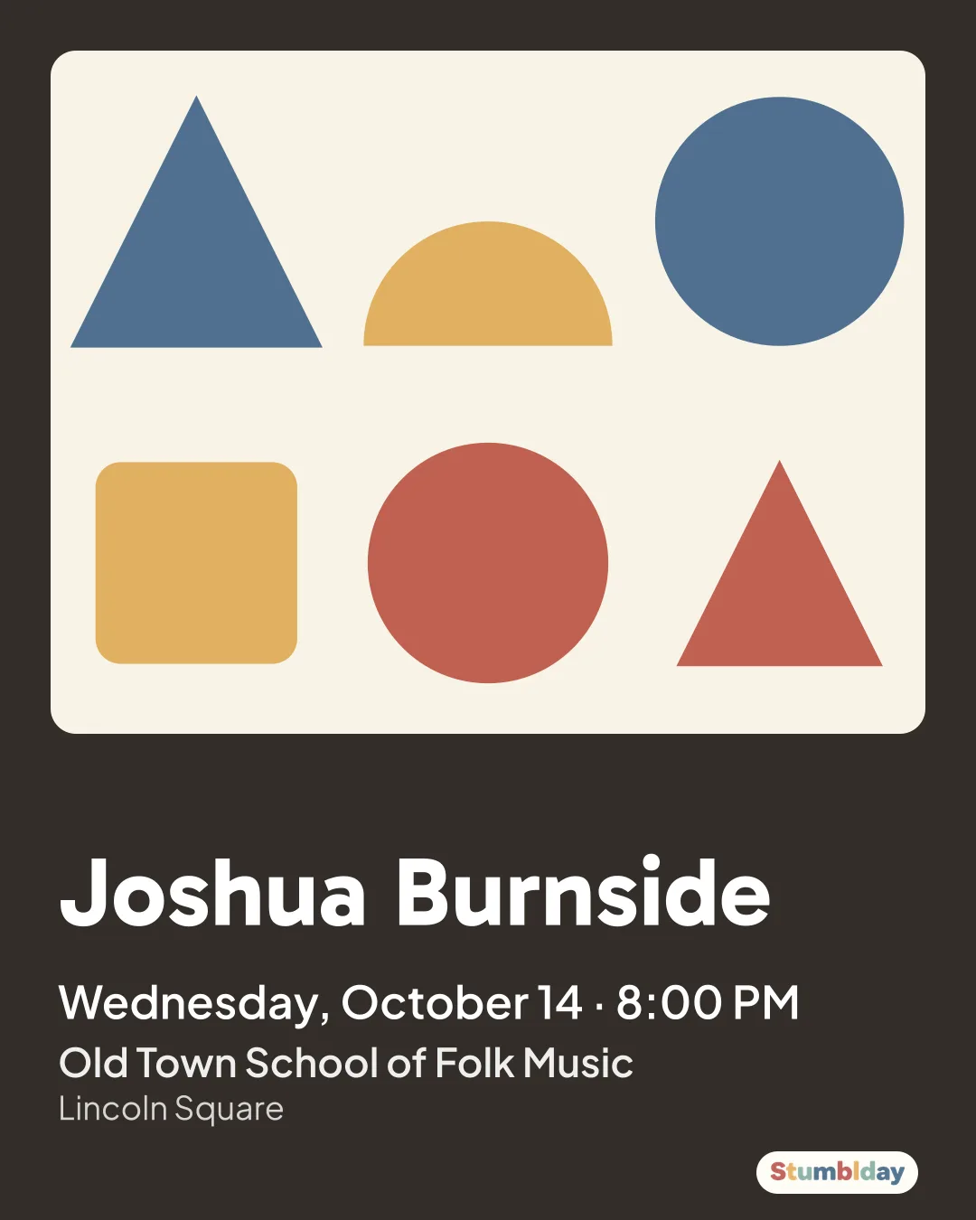 Flyer for Joshua Burnside: Wednesday, October 14 · 8:00 PM at Old Town School of Folk Music