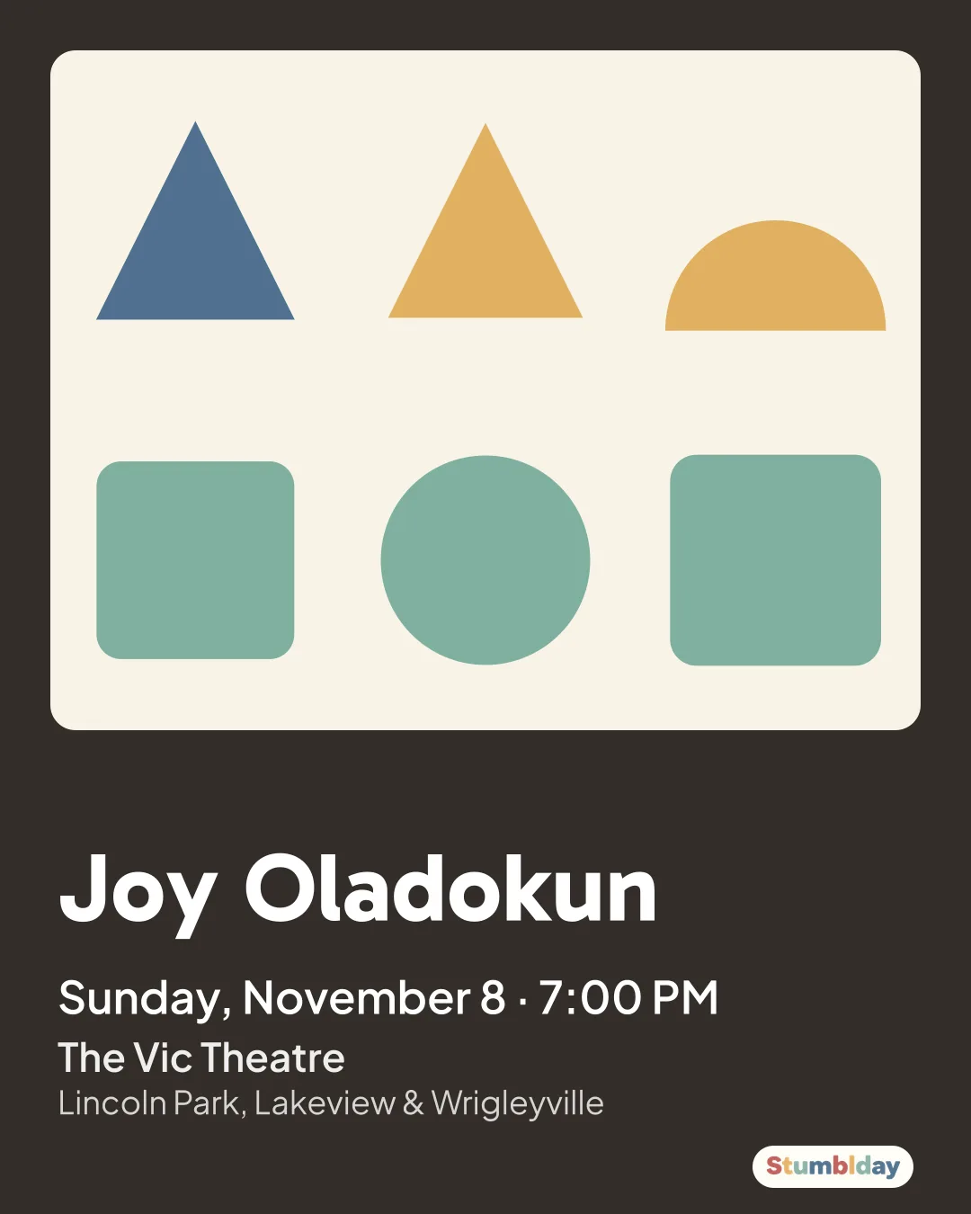 Flyer for Joy Oladokun: Sunday, November 8 · 7:00 PM at The Vic Theatre
