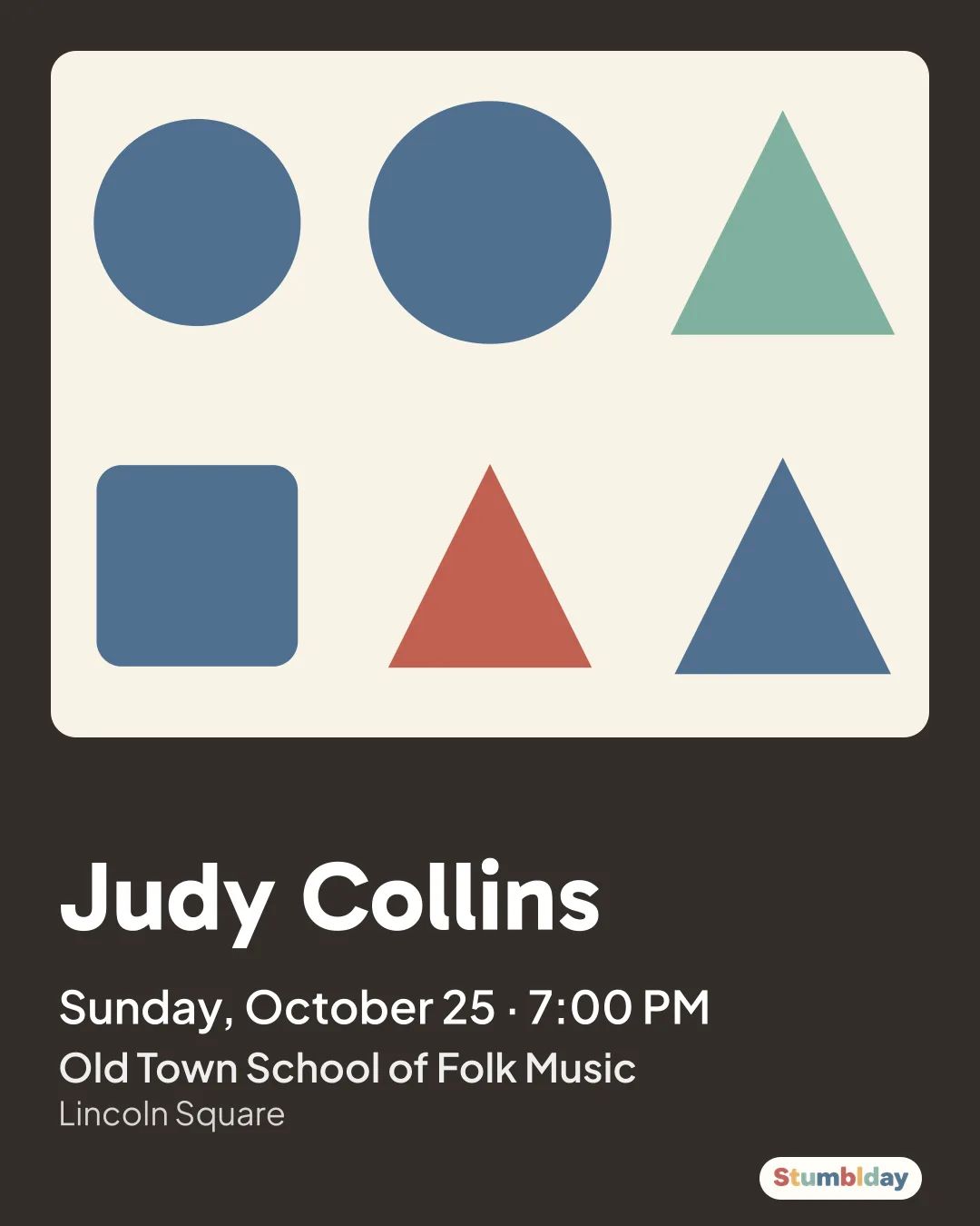 Flyer for Judy Collins: Sunday, October 25 · 7:00 PM at Old Town School of Folk Music