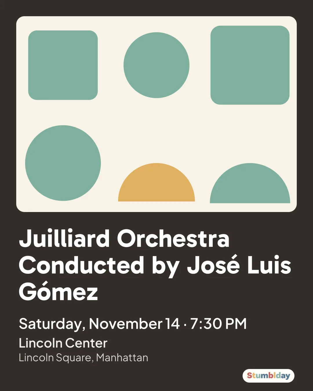 Flyer for Juilliard Orchestra Conducted by José Luis Gómez: Saturday, November 14 · 7:30 PM at Lincoln Center