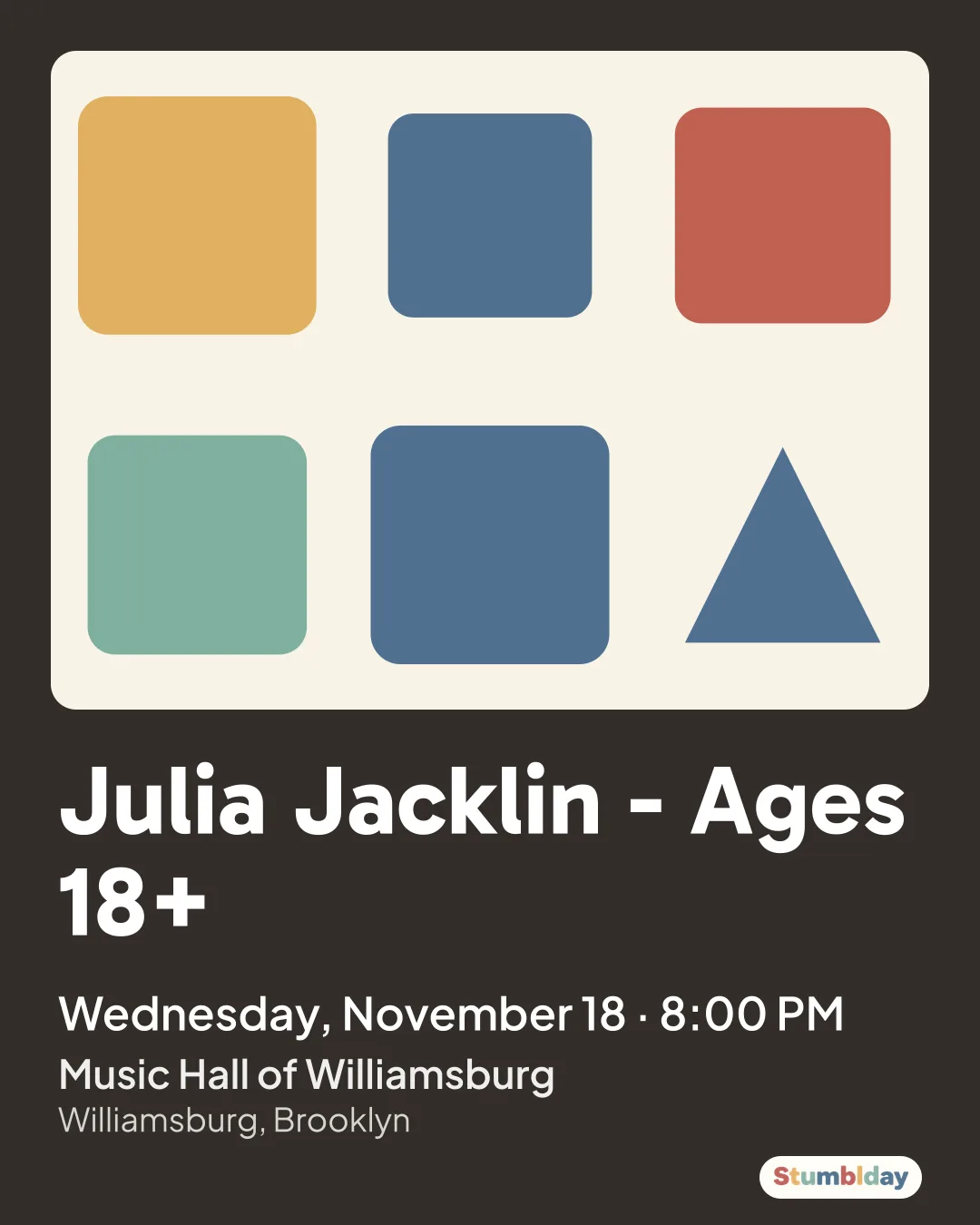 Flyer for Julia Jacklin - Ages 18+: Wednesday, November 18 · 8:00 PM at Music Hall of Williamsburg