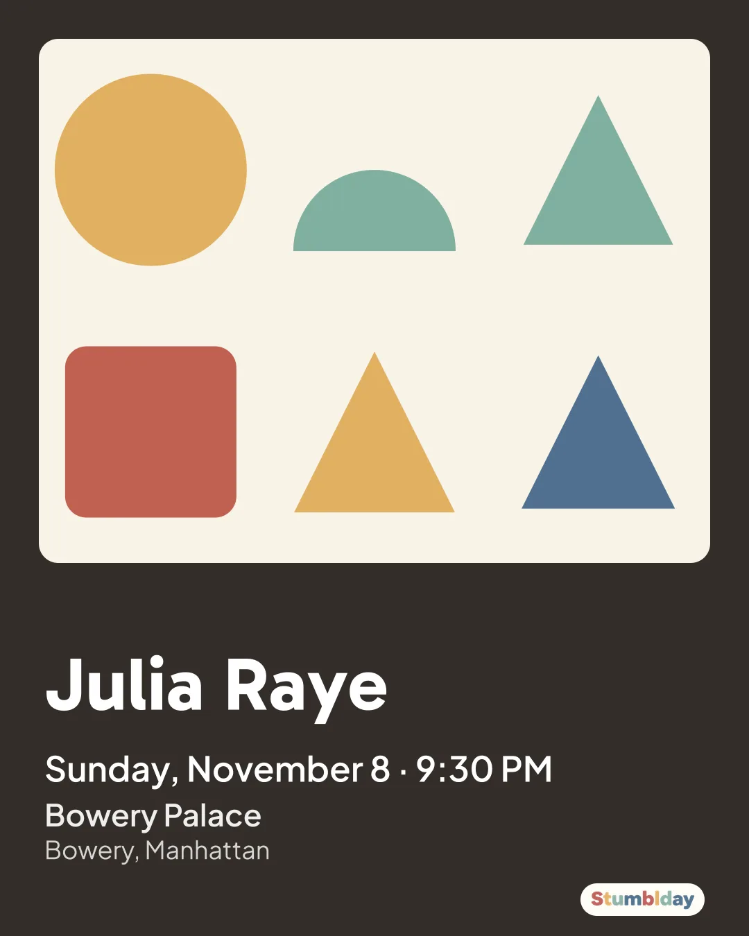 Flyer for Julia Raye: Sunday, November 8 · 9:30 PM at Bowery Palace