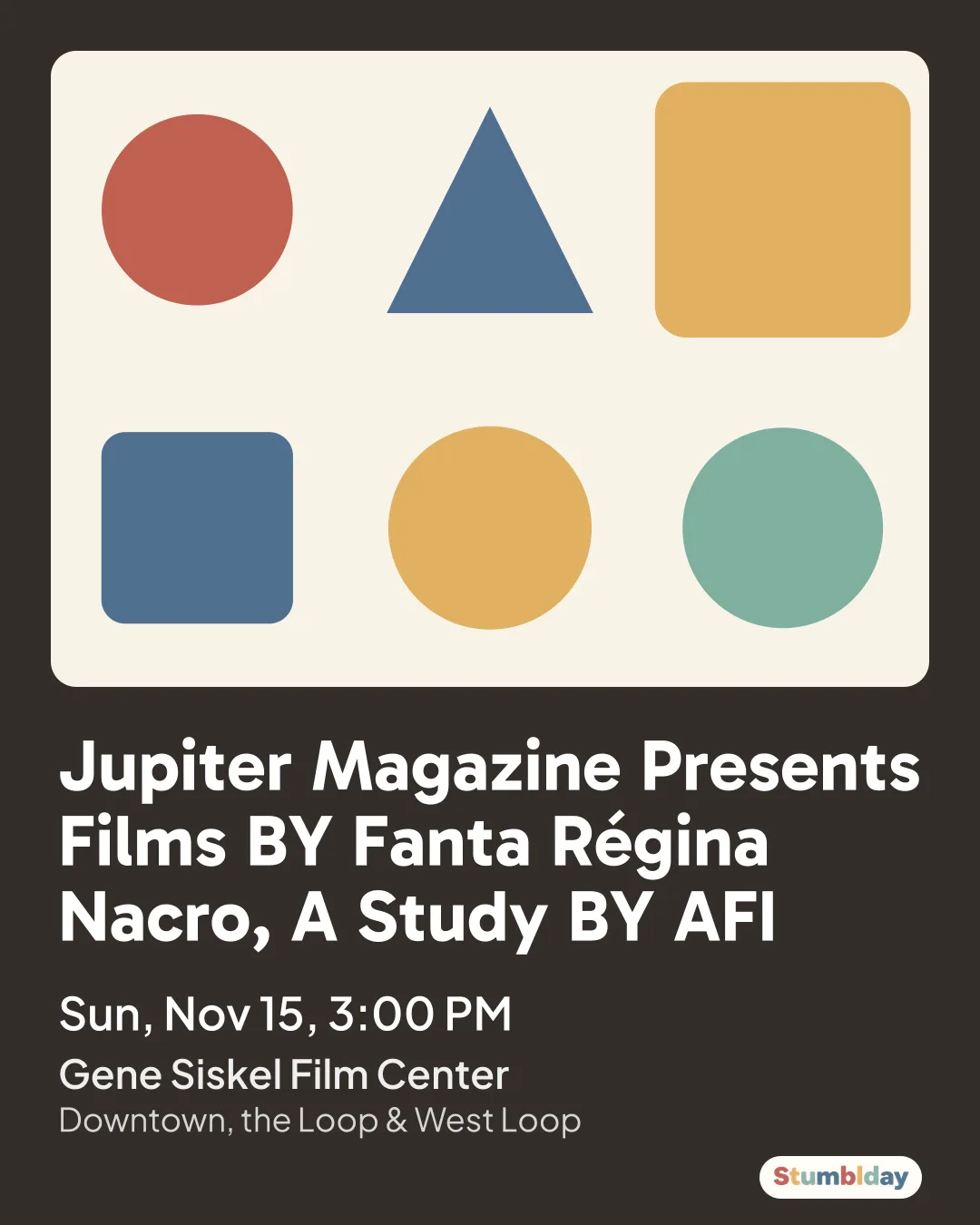 Flyer for Jupiter Magazine Presents Films BY Fanta Régina Nacro, A Study BY AFI: Sun, Nov 15, 3:00 PM at Gene Siskel Film Center
