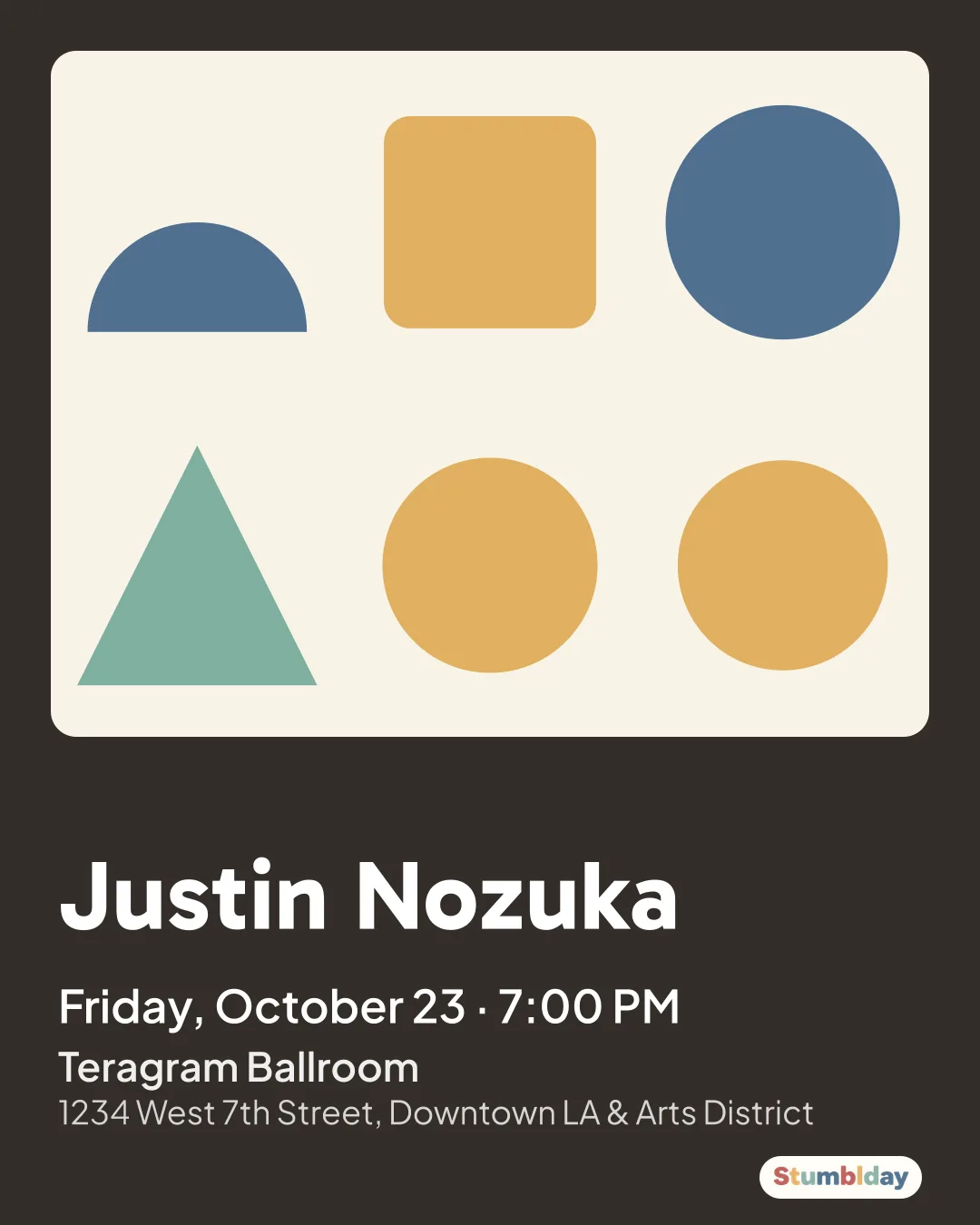 Flyer for Justin Nozuka: Friday, October 23 · 7:00 PM at Teragram Ballroom