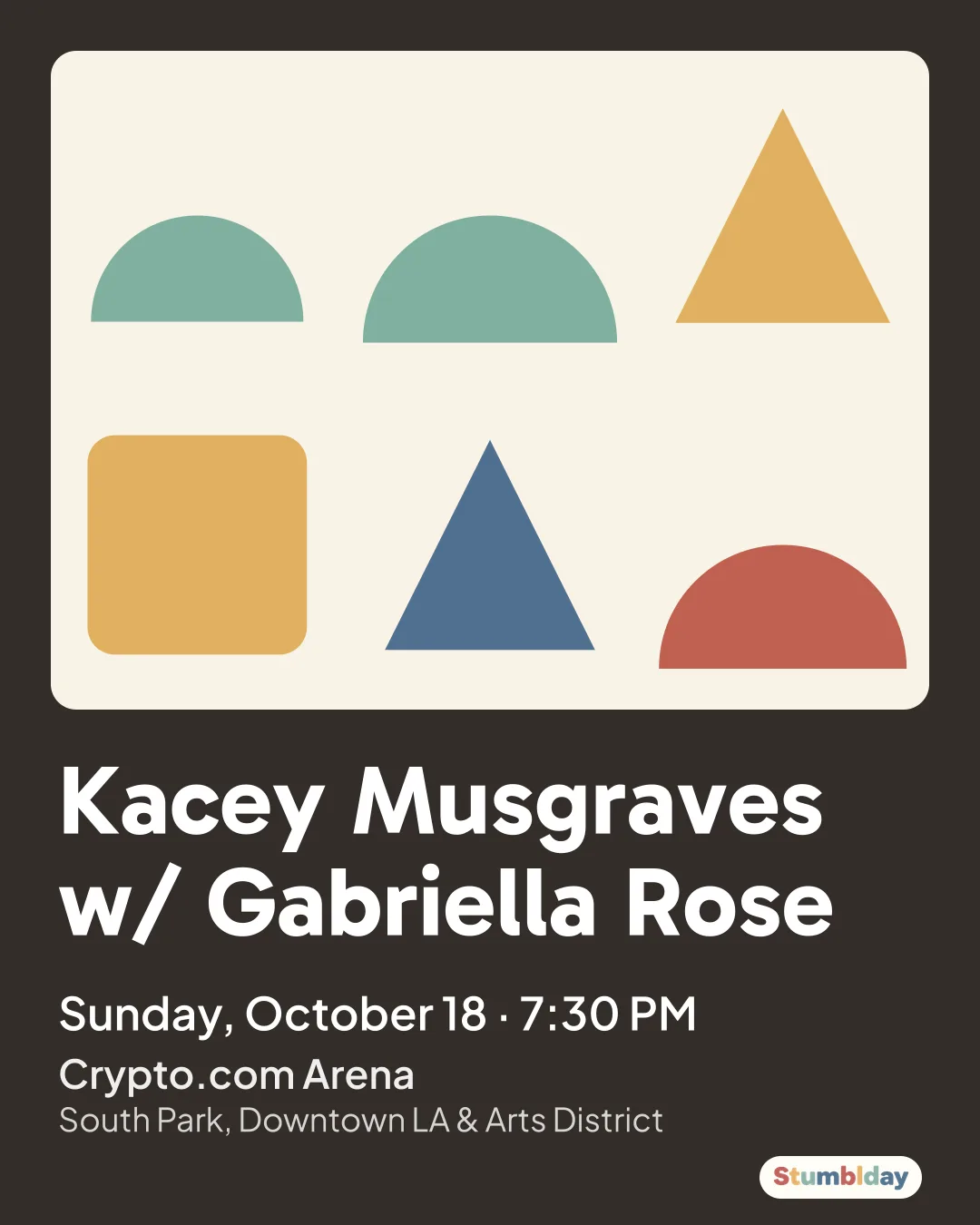 Flyer for Kacey Musgraves w/ Gabriella Rose: Sunday, October 18 · 7:30 PM at Crypto.com Arena
