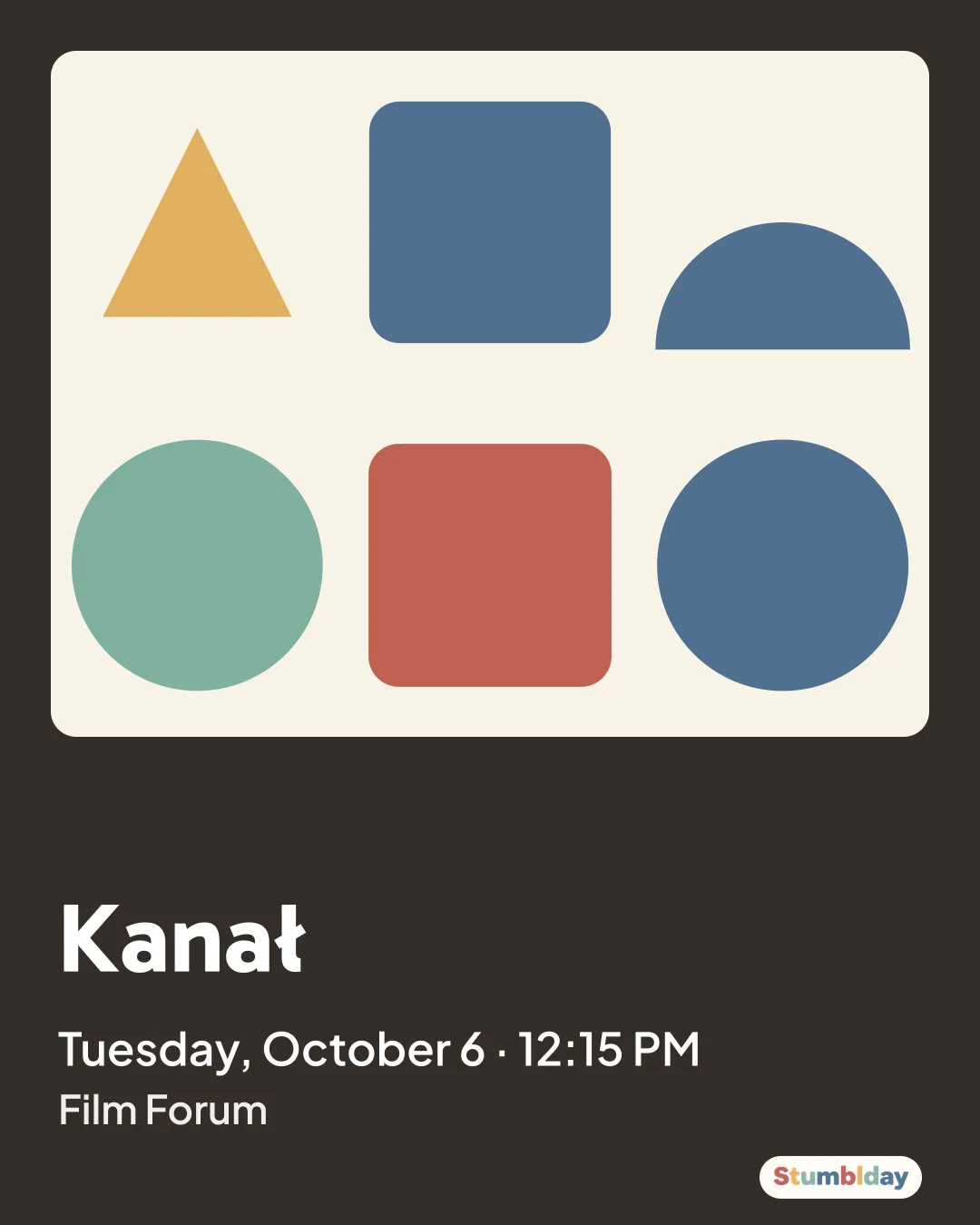 Flyer for Kanał: Tuesday, October 6 · 12:15 PM at Film Forum