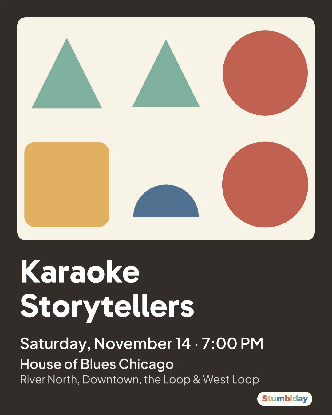 Flyer for Karaoke Storytellers: Saturday, November 14 · 7:00 PM at House of Blues Chicago