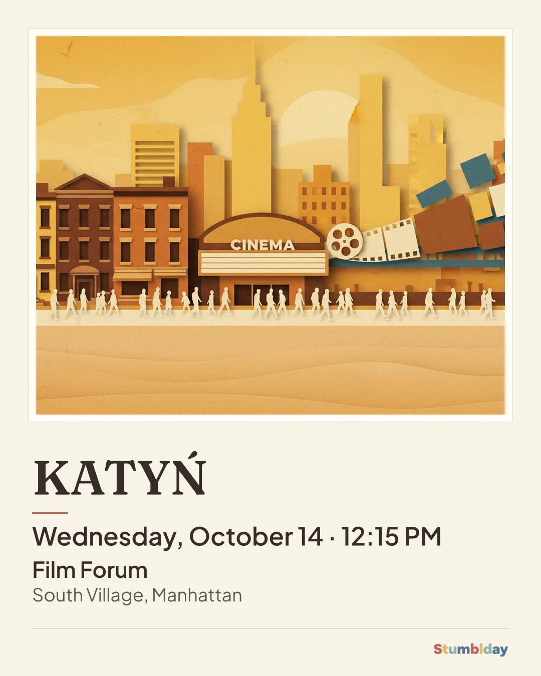 Flyer for KATYŃ: Wednesday, October 14 · 12:15 PM at Film Forum