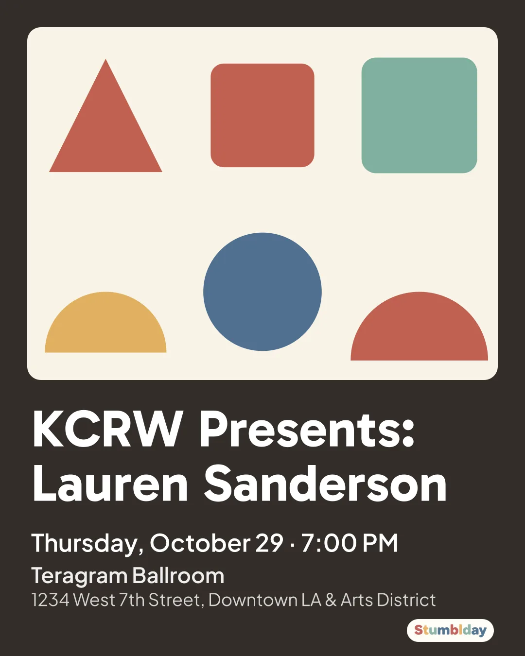 Flyer for KCRW Presents: Lauren Sanderson: Thursday, October 29 ¡ 7:00 PM at Teragram Ballroom