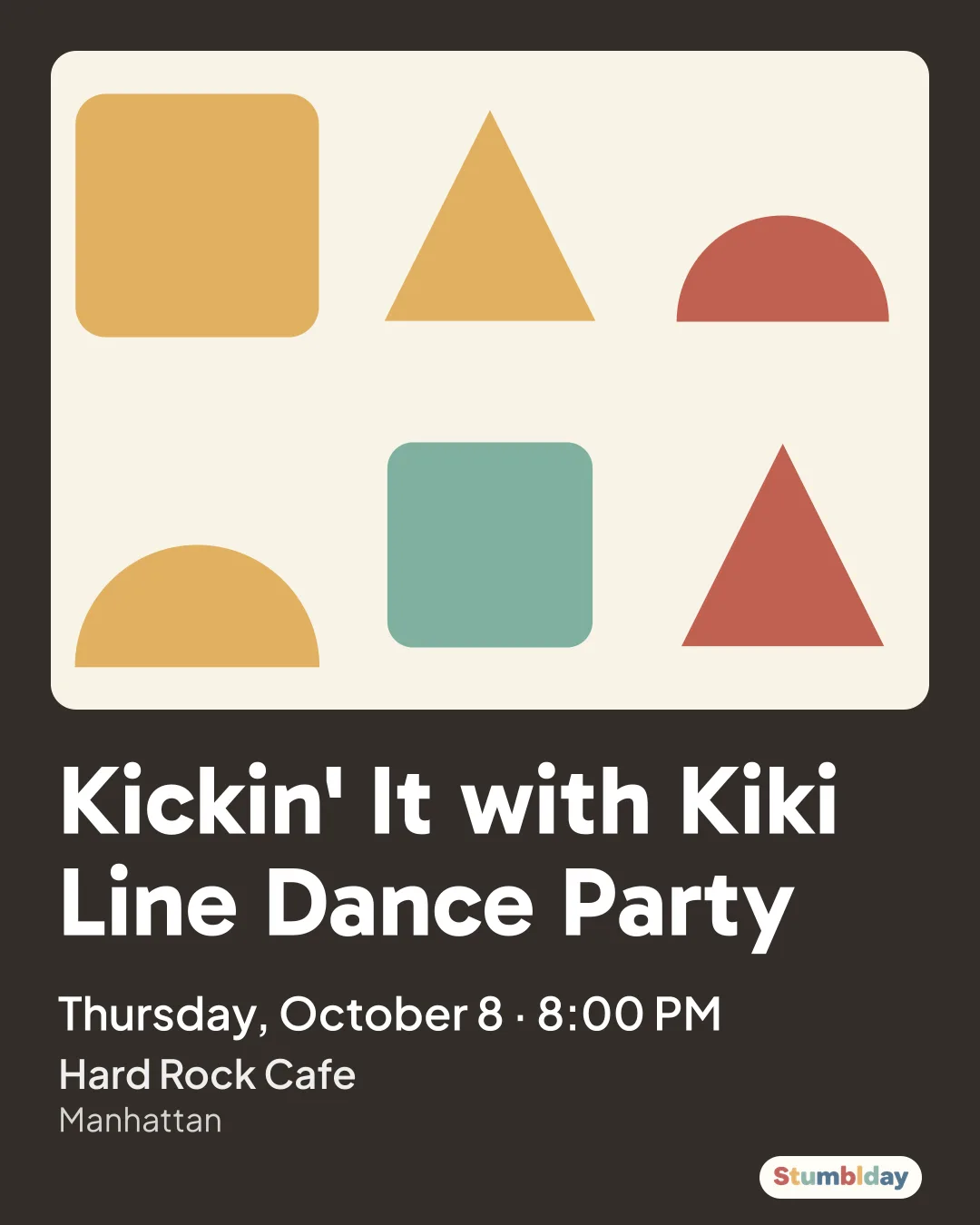 Flyer for Kickin' It with Kiki Line Dance Party: Thursday, October 8 · 8:00 PM at Hard Rock Cafe