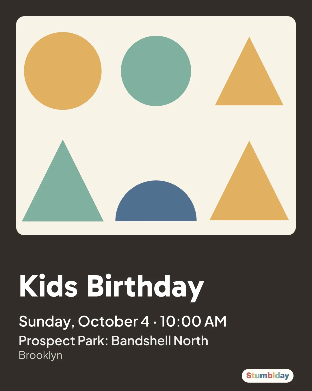 Flyer for Kids Birthday: Sunday, October 4 · 10:00 AM at Prospect Park: Bandshell North