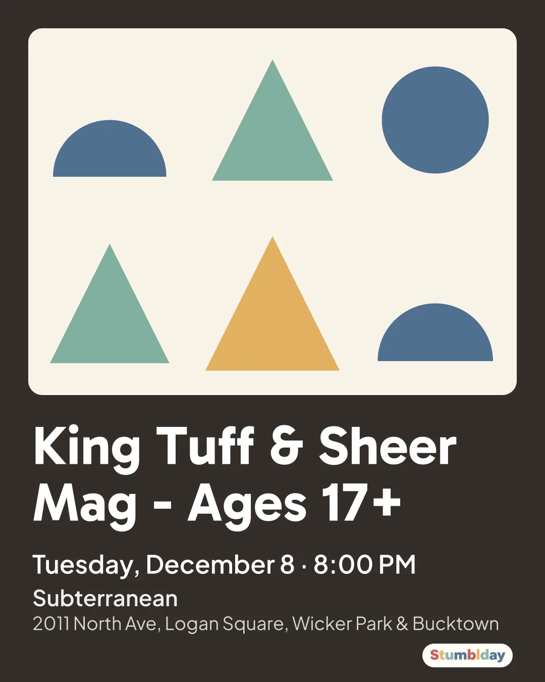 Flyer for King Tuff & Sheer Mag - Ages 17+: Tuesday, December 8 · 8:00 PM at Subterranean