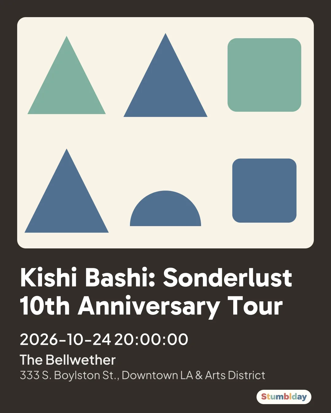 Flyer for Kishi Bashi: Sonderlust 10th Anniversary Tour: 2026-10-24 20:00:00 at The Bellwether