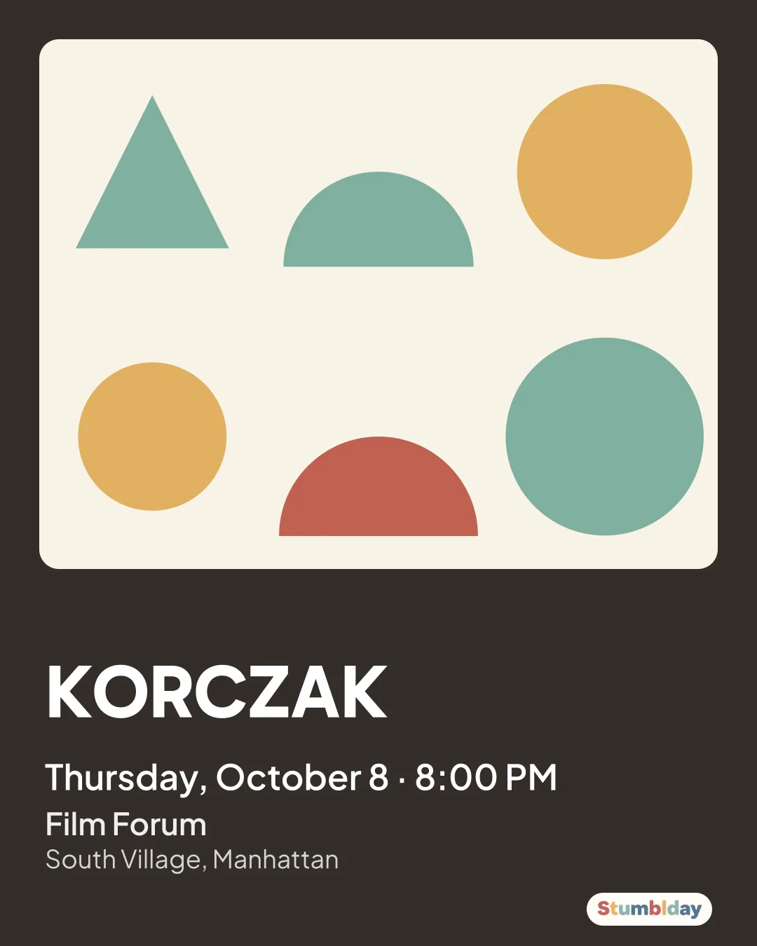 Flyer for KORCZAK: Thursday, October 8 · 8:00 PM at Film Forum
