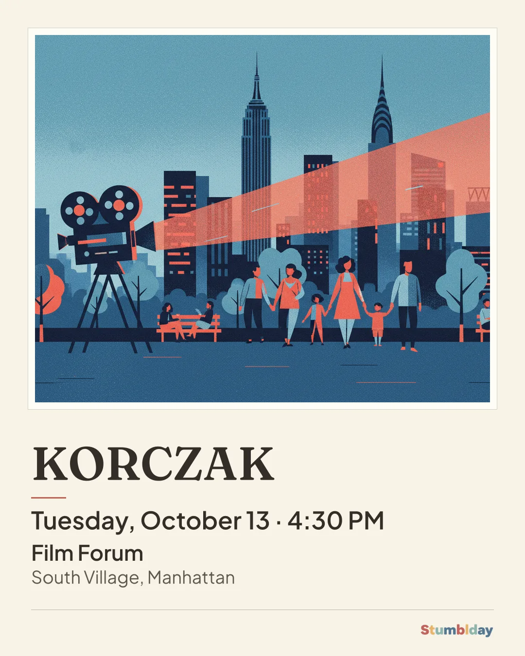 Flyer for KORCZAK: Tuesday, October 13 · 4:30 PM at Film Forum