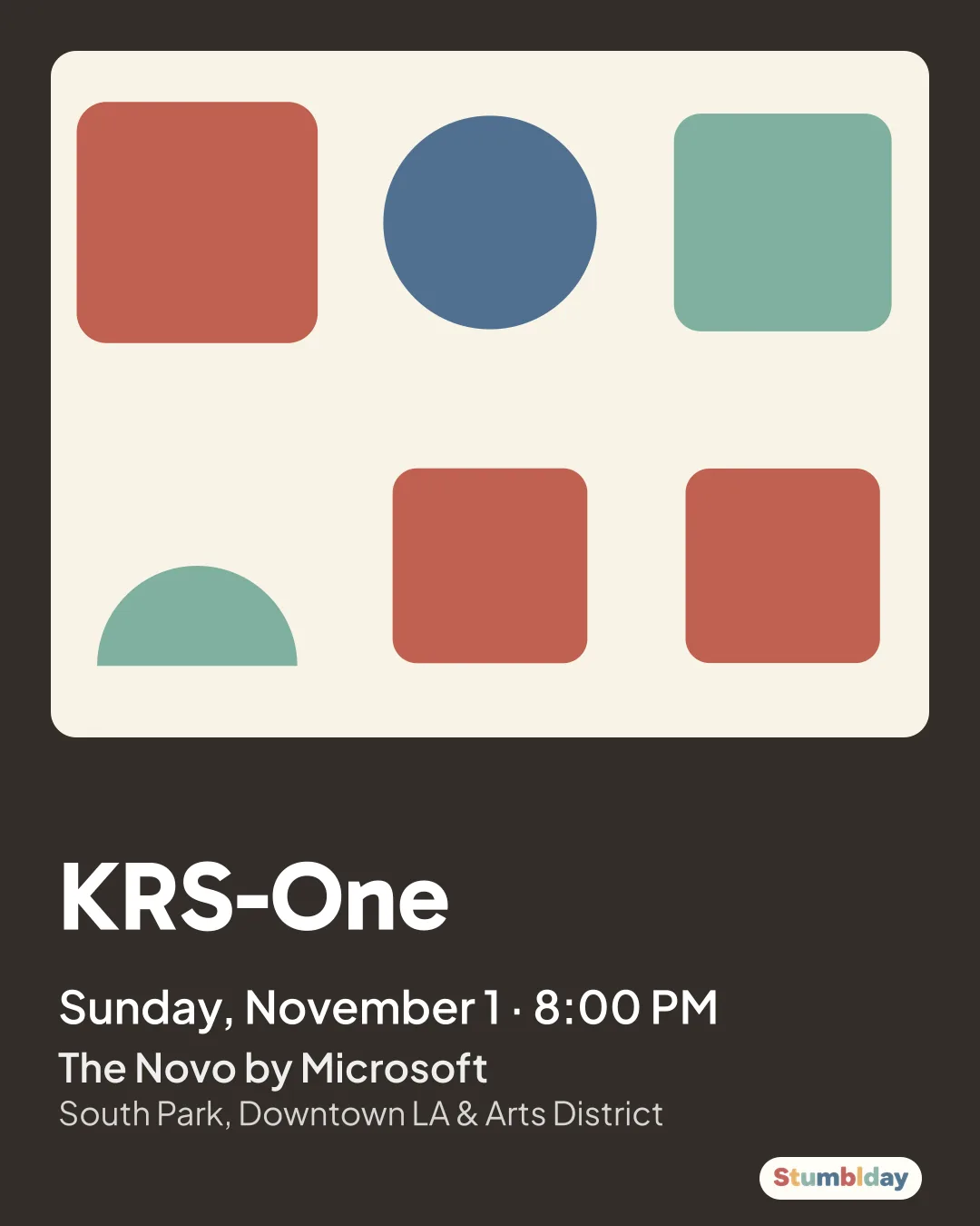 Flyer for KRS-One: Sunday, November 1 · 8:00 PM at The Novo by Microsoft