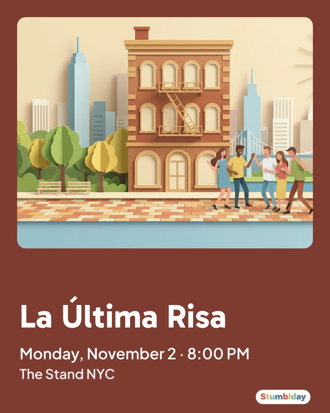 Flyer for La Última Risa: Monday, November 2 · 8:00 PM at The Stand NYC