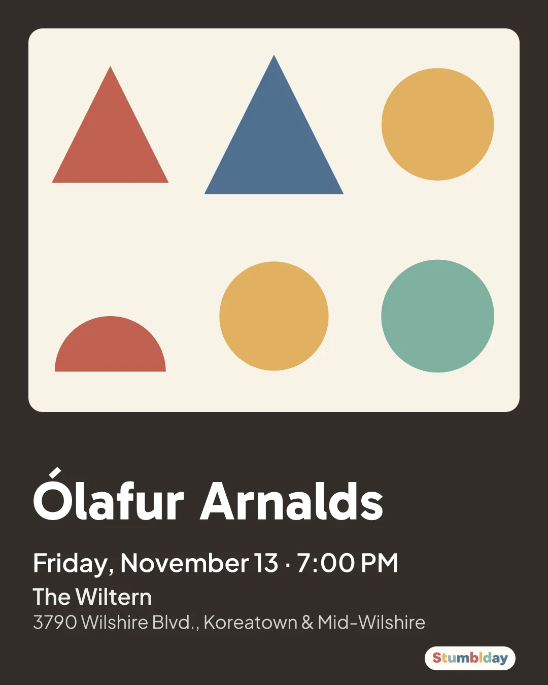 Flyer for Ólafur Arnalds: Friday, November 13 · 7:00 PM at The Wiltern