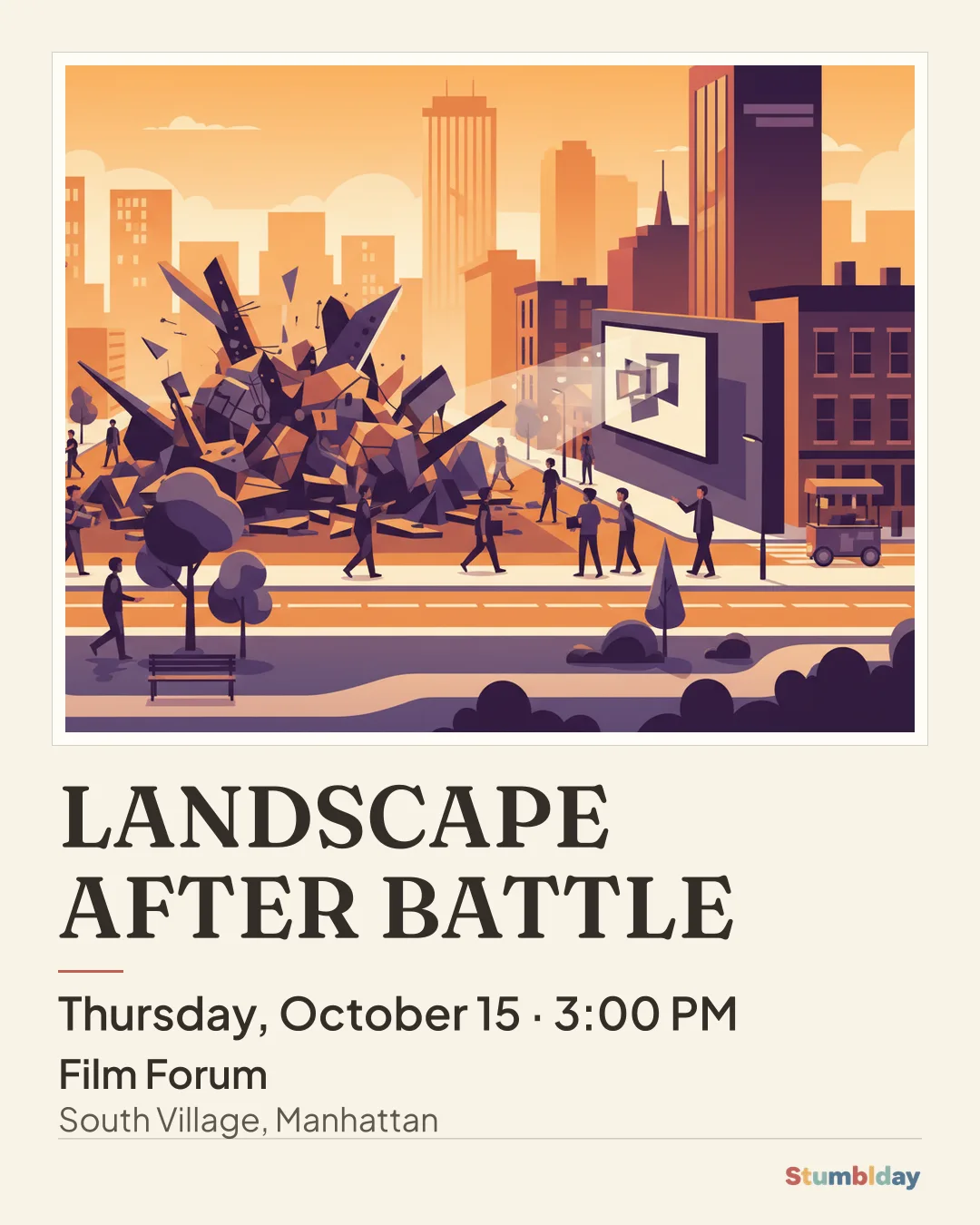 Flyer for LANDSCAPE AFTER BATTLE: Thursday, October 15 · 3:00 PM at Film Forum