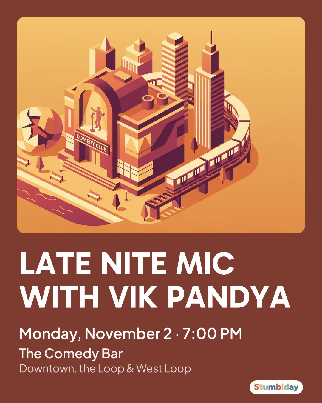 Flyer for LATE NITE MIC WITH VIK PANDYA: Monday, November 2 · 7:00 PM at The Comedy Bar