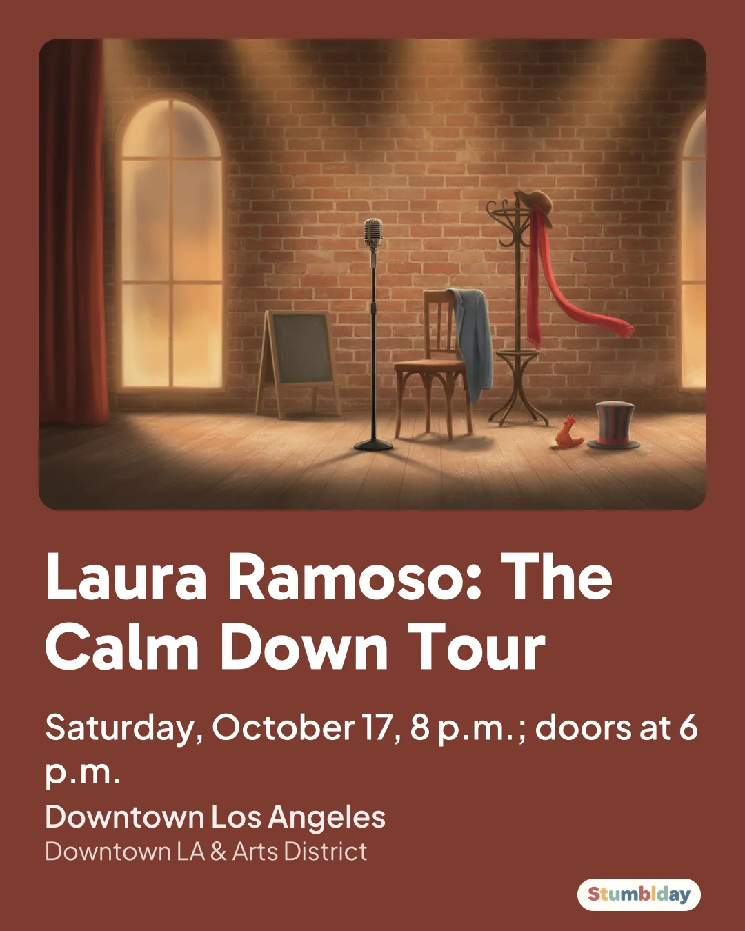Flyer for Laura Ramoso: The Calm Down Tour: Saturday, October 17, 8 p.m.; doors at 6 p.m. at Downtown Los Angeles
