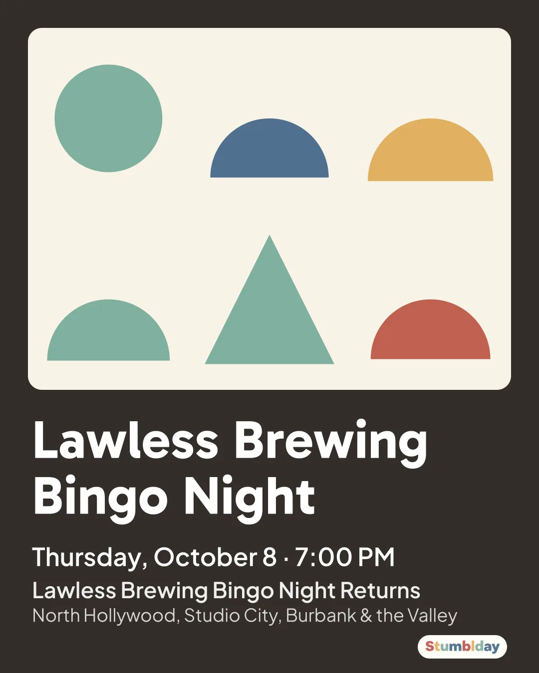 Flyer for Lawless Brewing Bingo Night: Thursday, October 8 · 7:00 PM at Lawless Brewing Bingo Night Returns