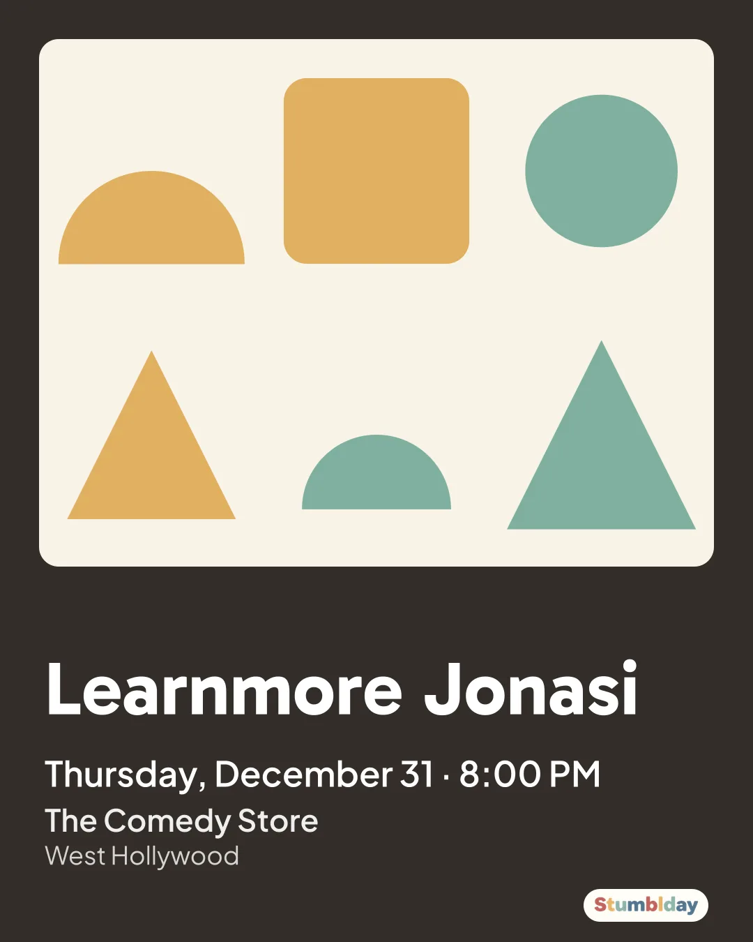 Flyer for Learnmore Jonasi: Thursday, December 31 · 8:00 PM at The Comedy Store